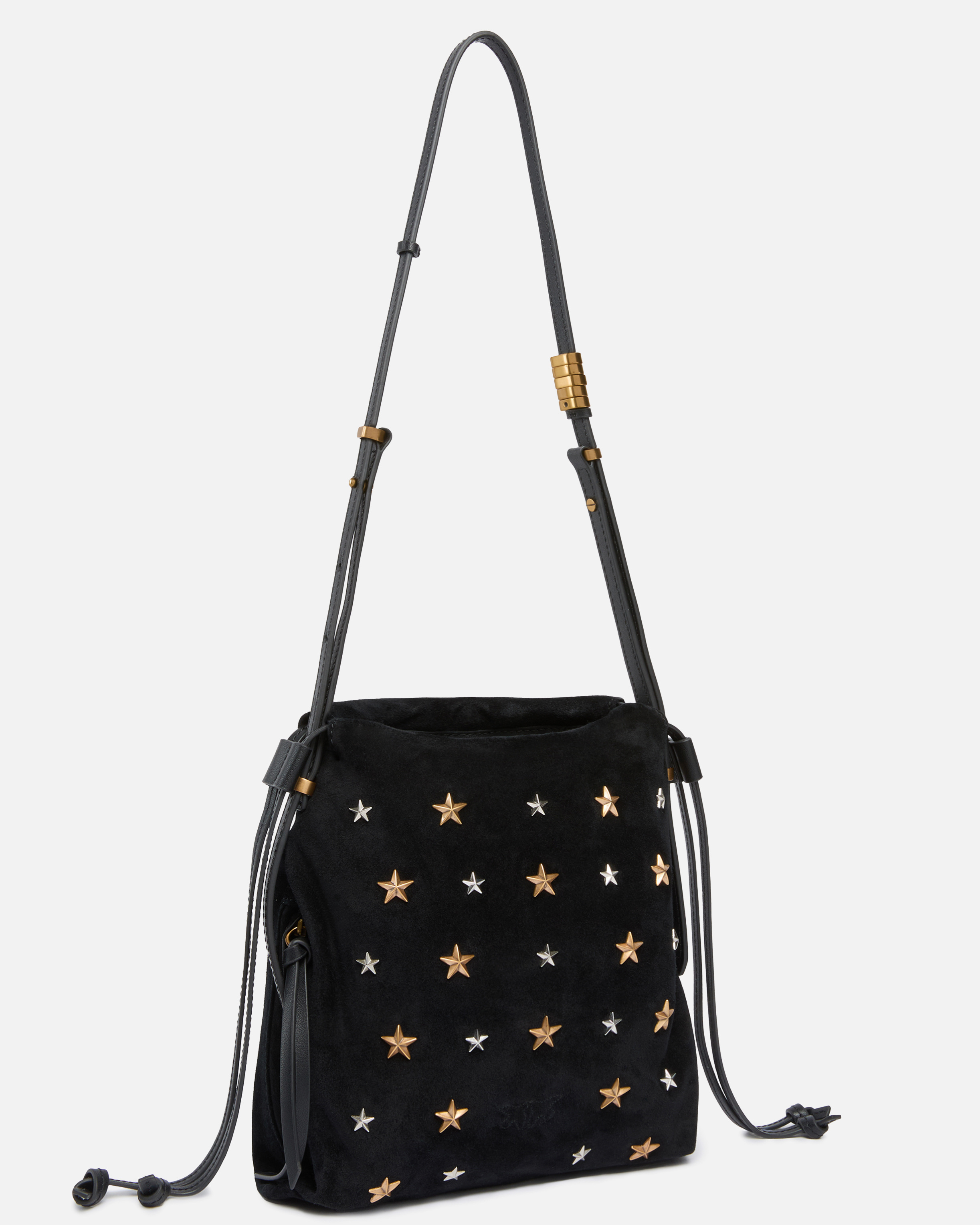Small shoulder bag mini slouchy bag in suede with star-shaped studs PINKO Black