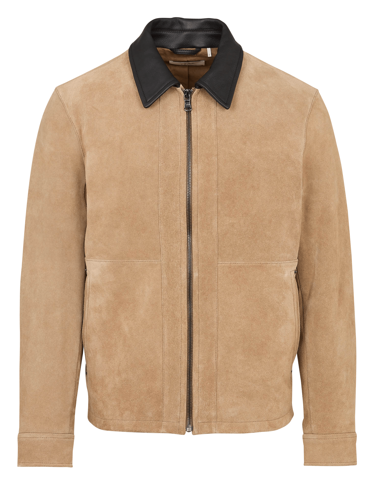 Klassische Wildlederjacke mit Stehkragen Beige
