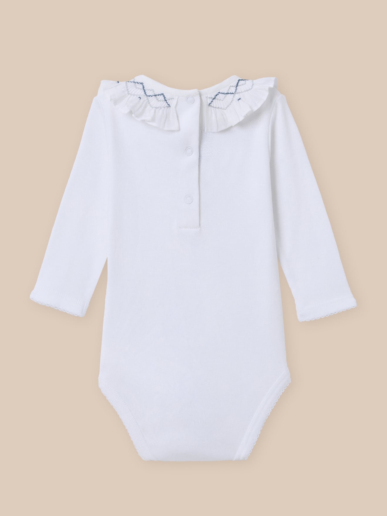 Embroidered bodysuit with smocking - organic cotton CYRILLUS White