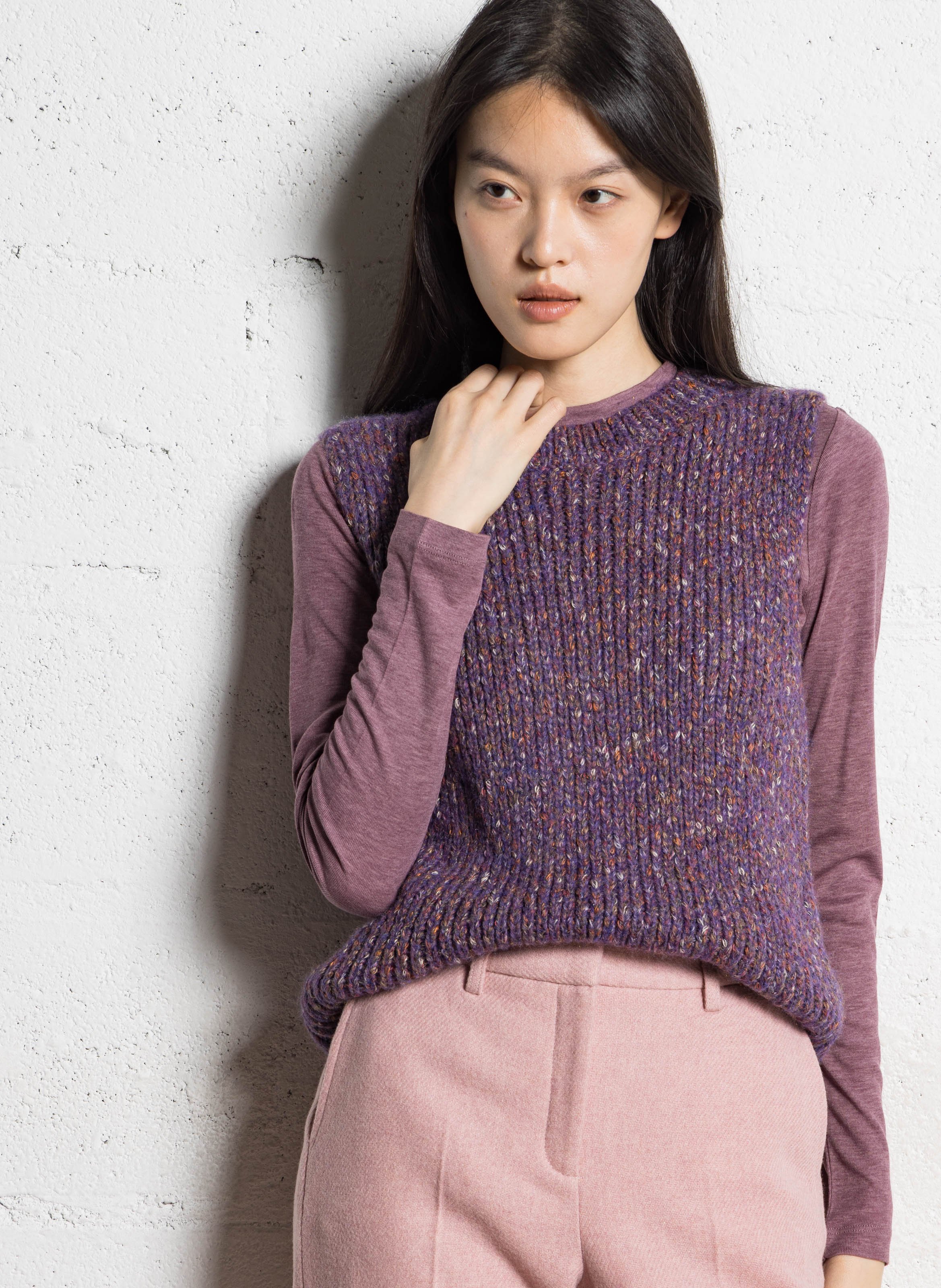 Pull sans manches col rond en maille chinée MAISON 123 Violet