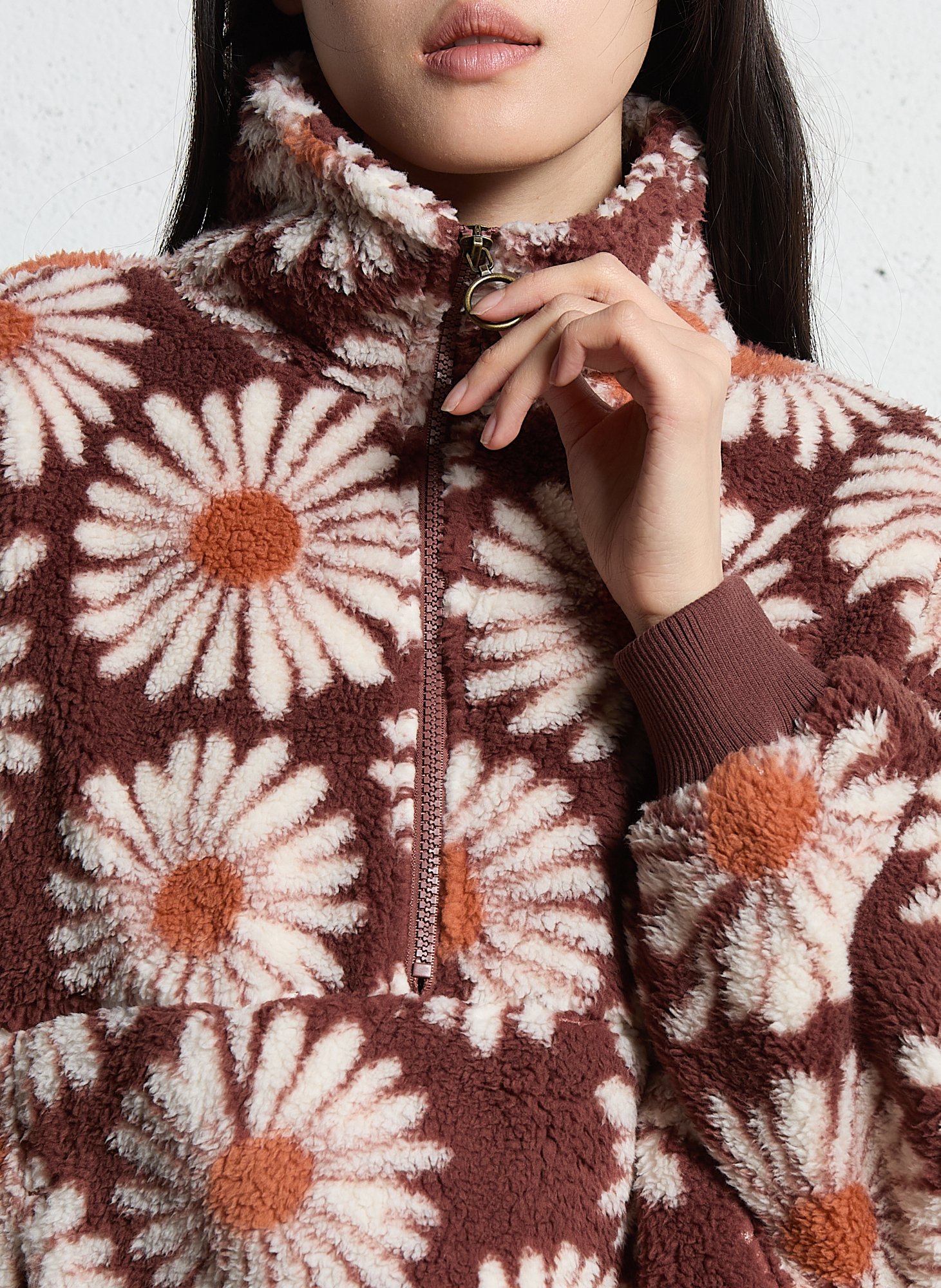 Sweat oversize col montant à imprimé BILLABONG Marron