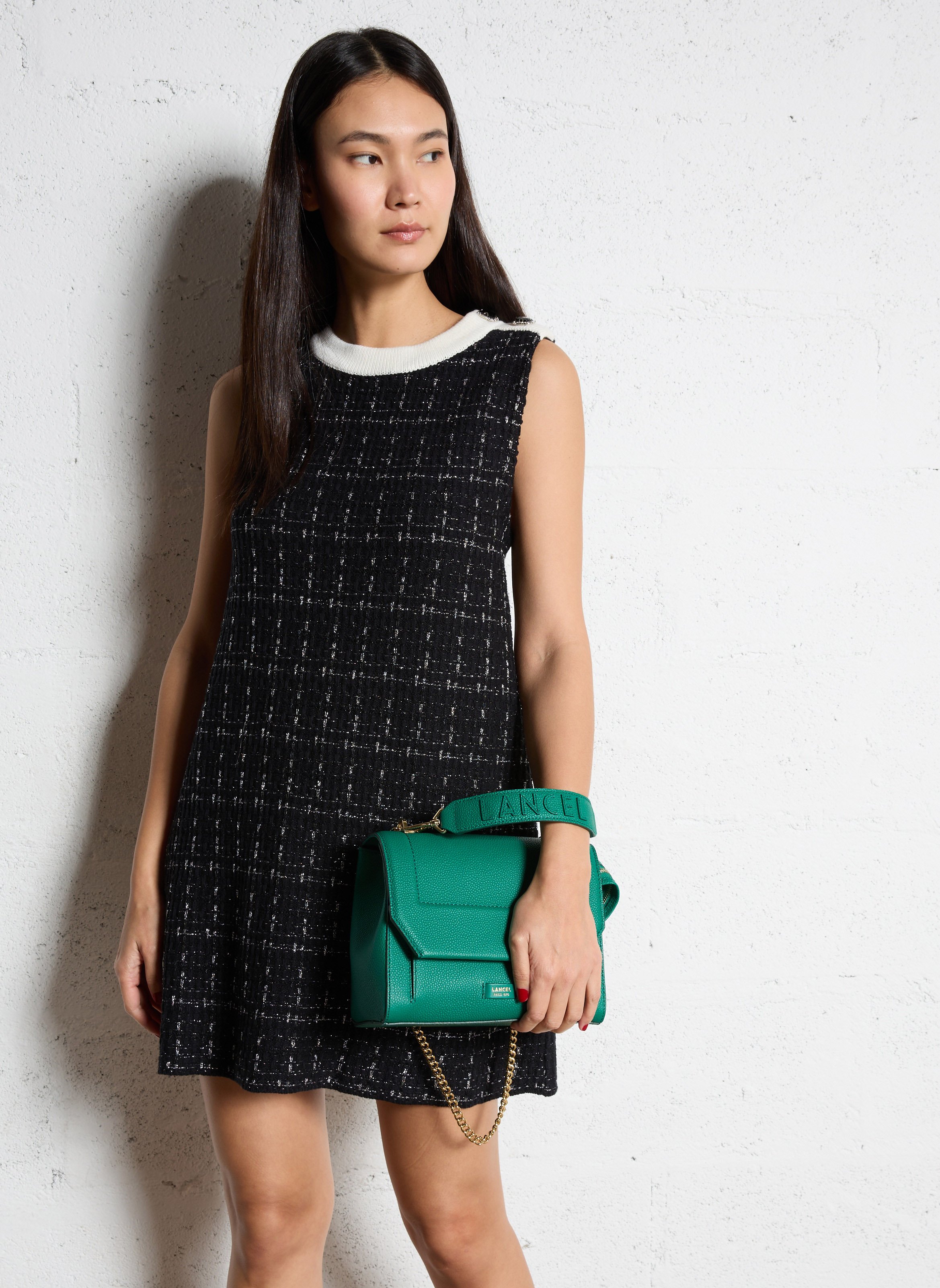 Sac à rabat en cuir grainé LANCEL Vert