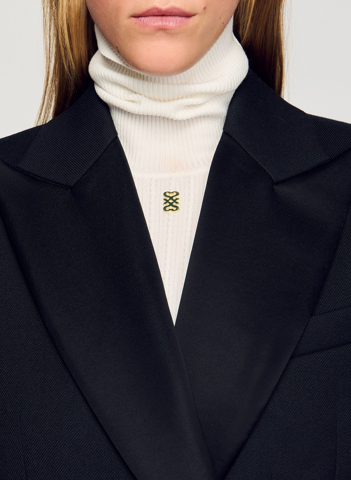 Long straight coat with satin lapels SANDRO Black