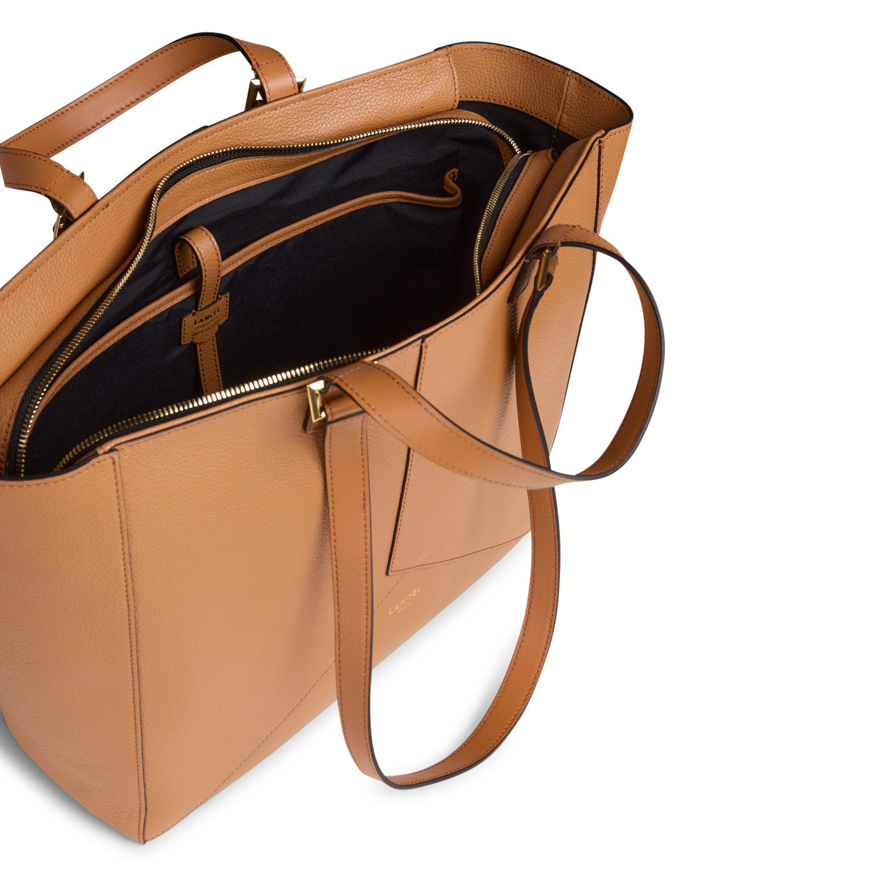 Einfarbige Ledertasche Beige