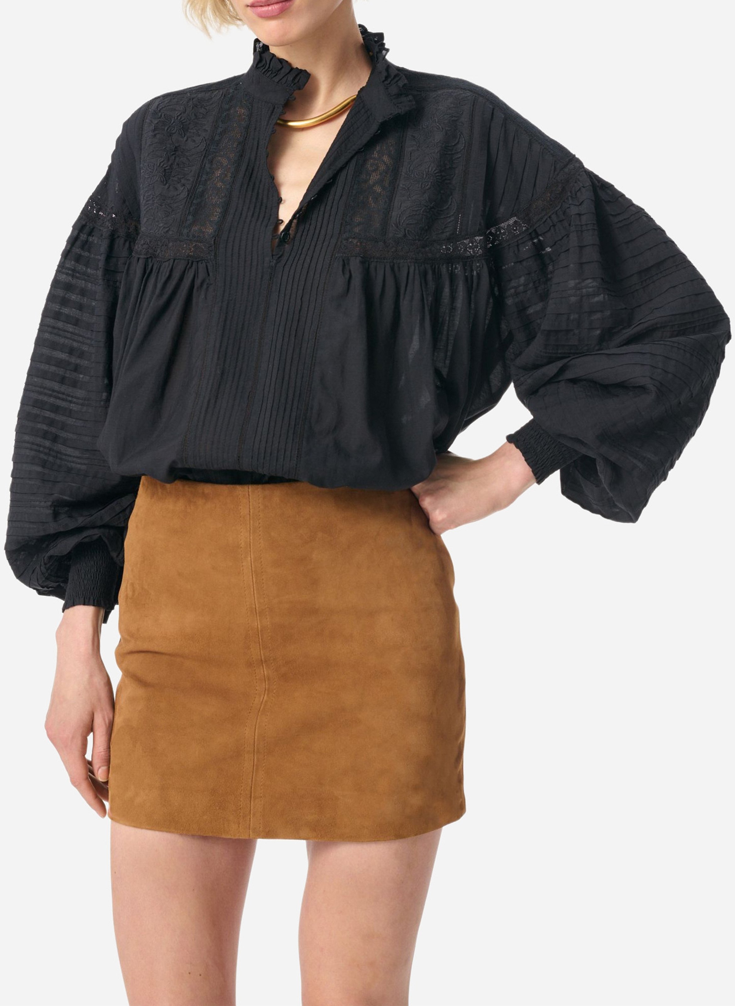 Blouse col victorien droite en coton mélangé VANESSA BRUNO Noir