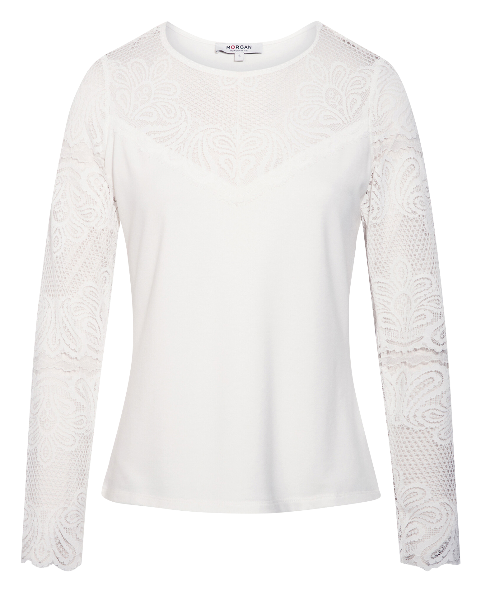 Tee-shirt manches longues en dentelle MORGAN Blanc
