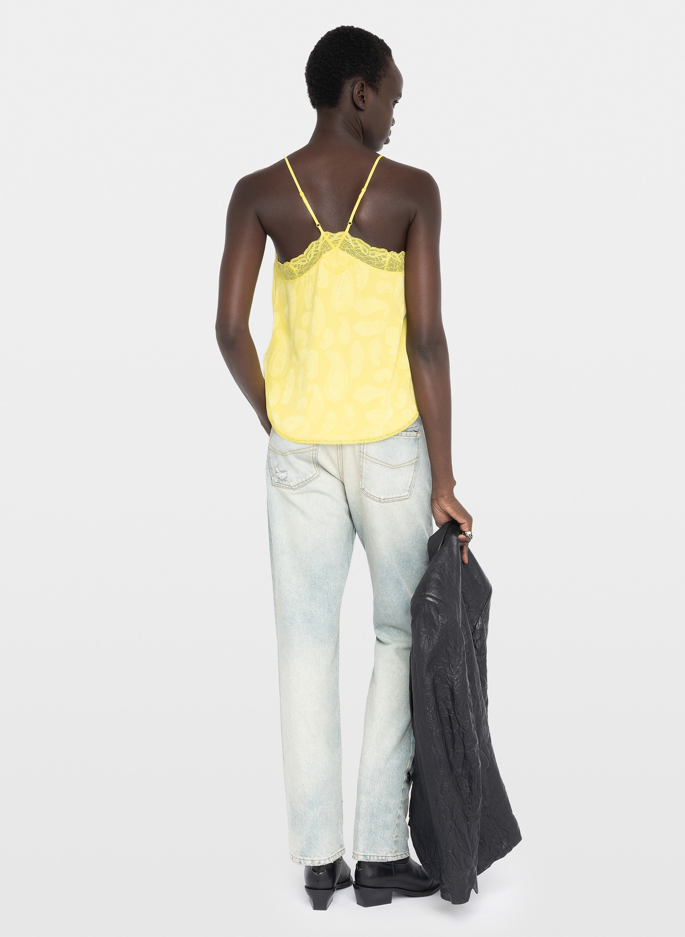Printed V-neck silk camisole ZADIG&VOLTAIRE Yellow