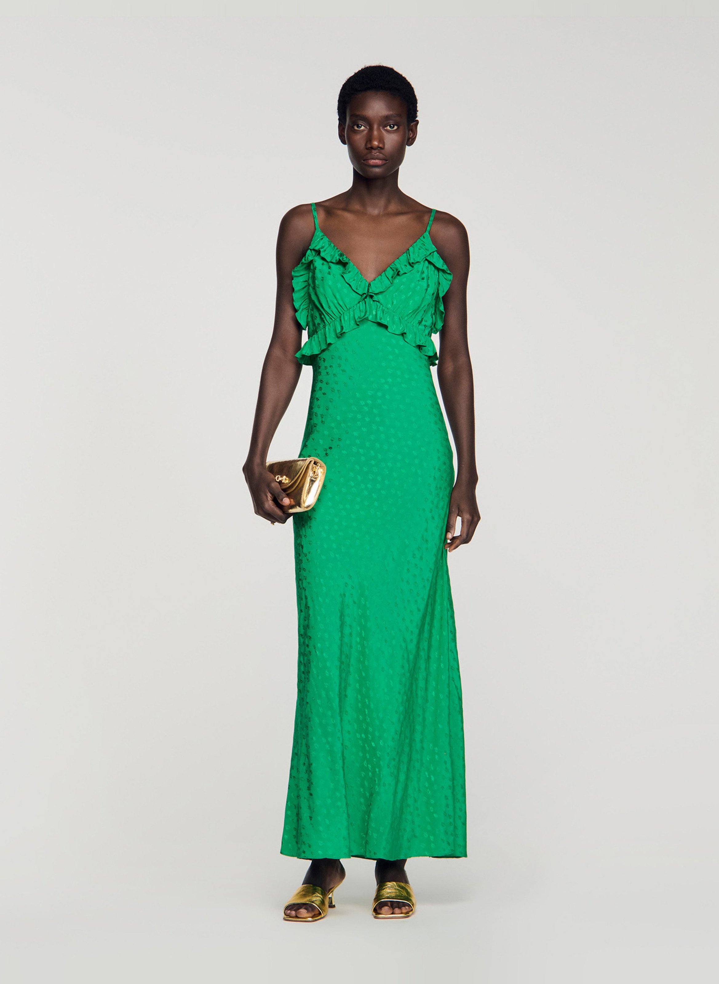 Lange gerende jurk van soepelvallende stof SANDRO Groen