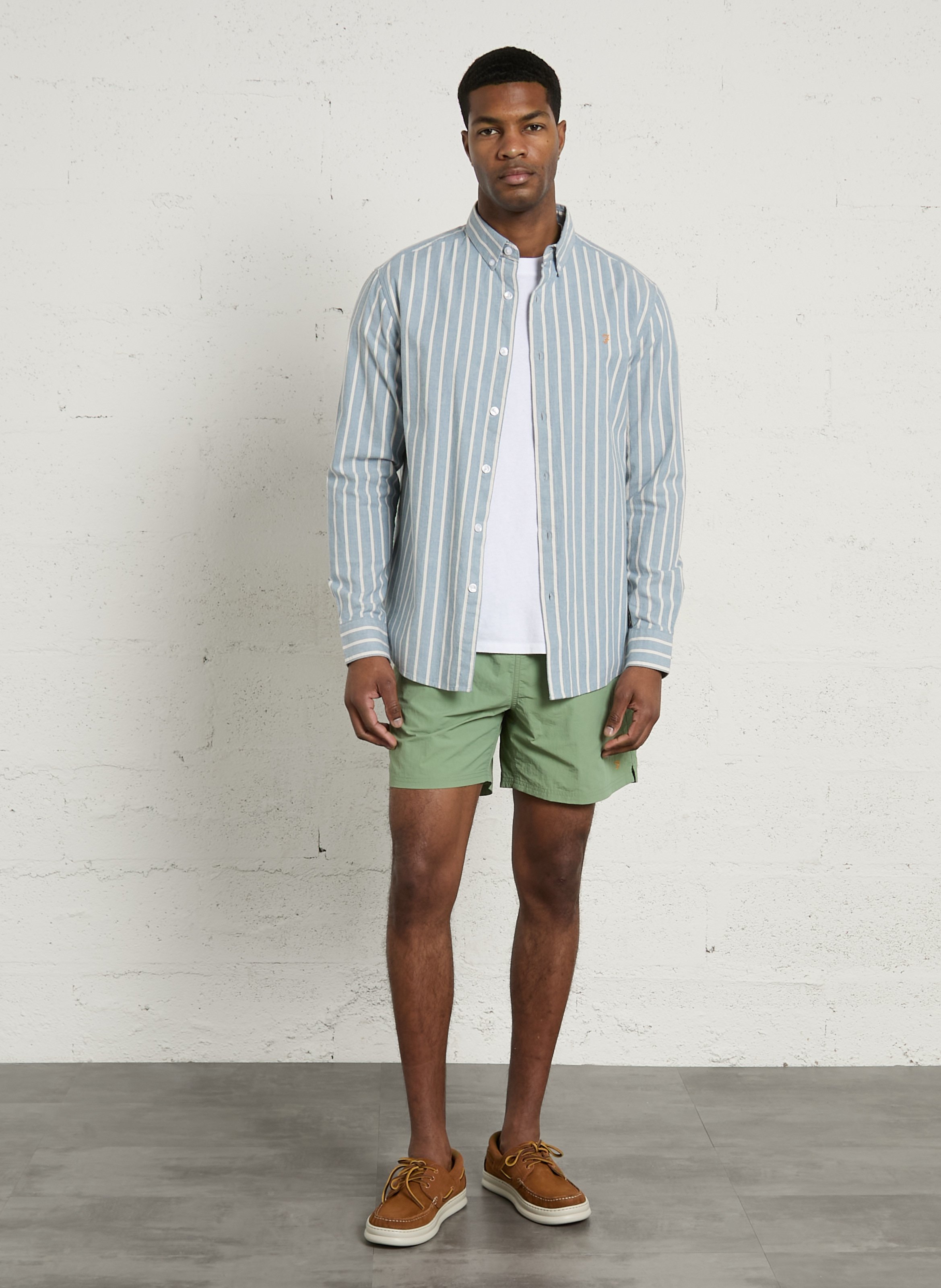 Chemise regular-fit col américain rayé en coton bio FARAH Bleu