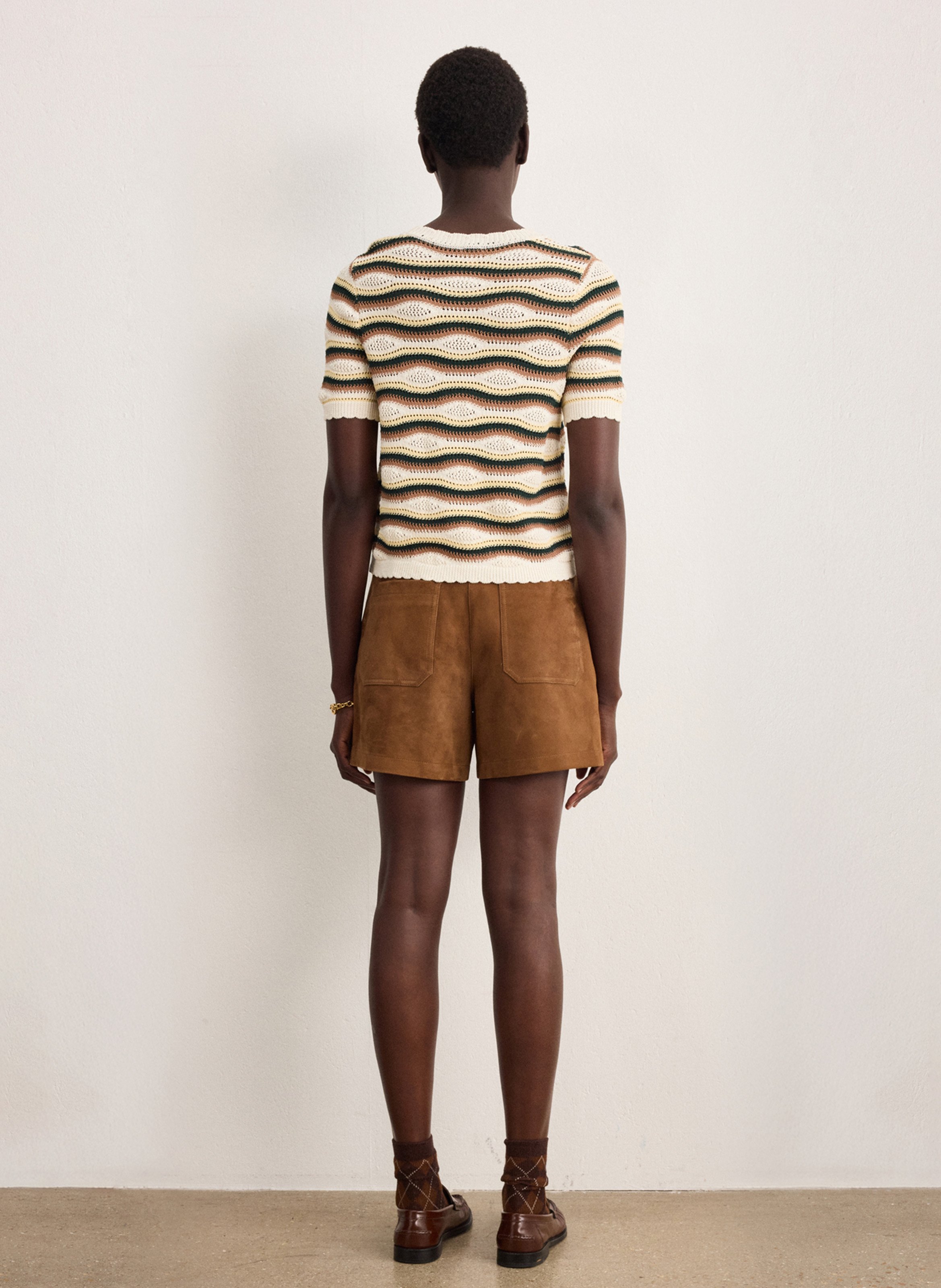 Pull droit col rond en crochet PABLO Beige