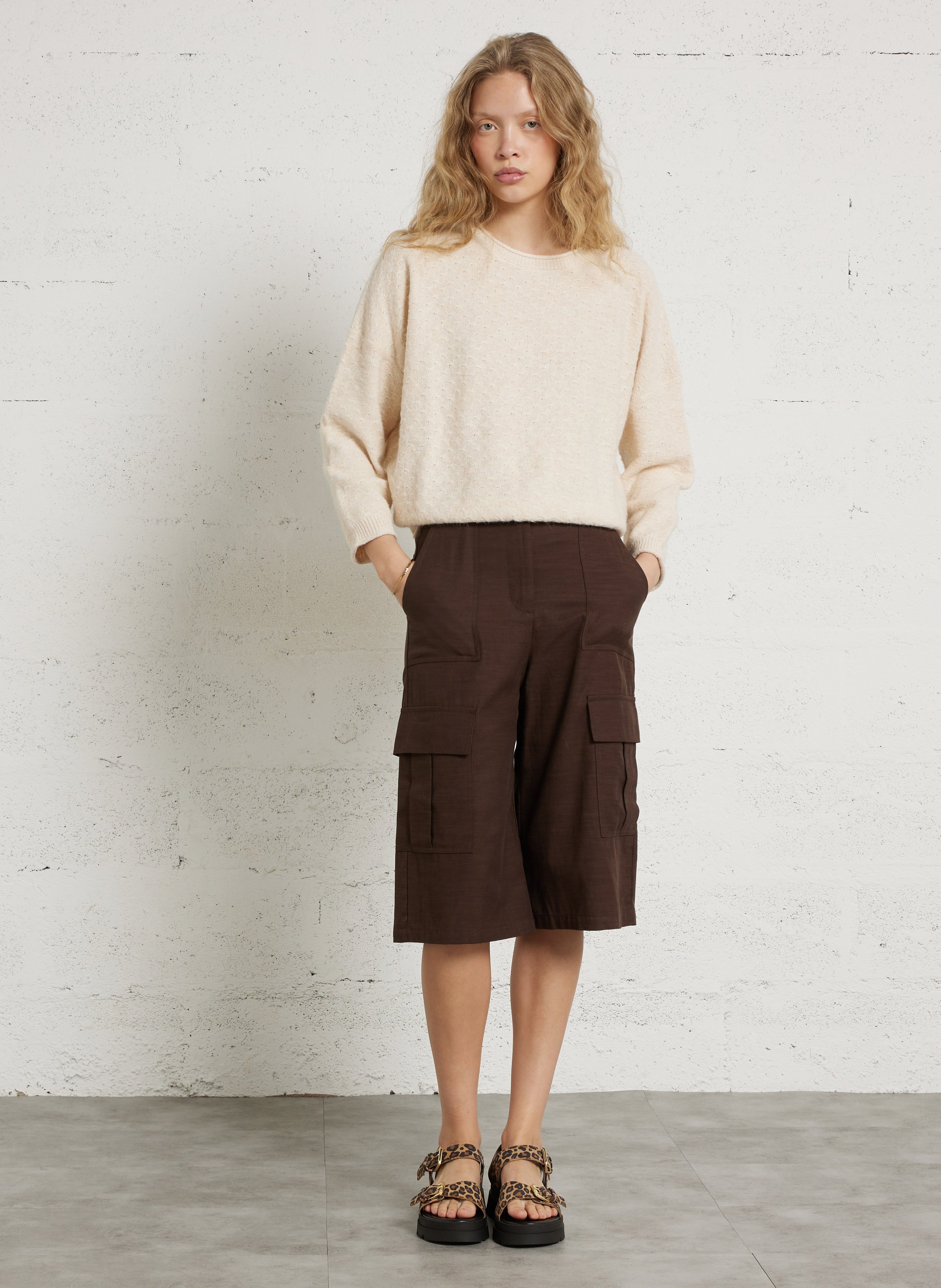 Bermuda large taille haute LA PETITE ETOILE Marron