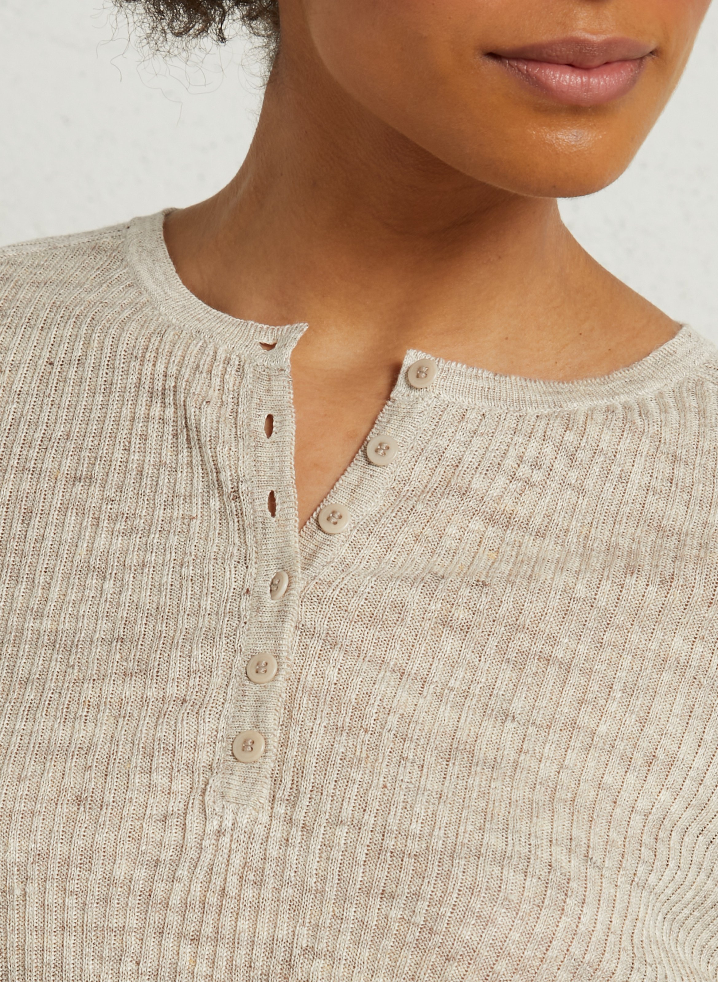 Straight round-neck linen sweater MASSCOB Beige