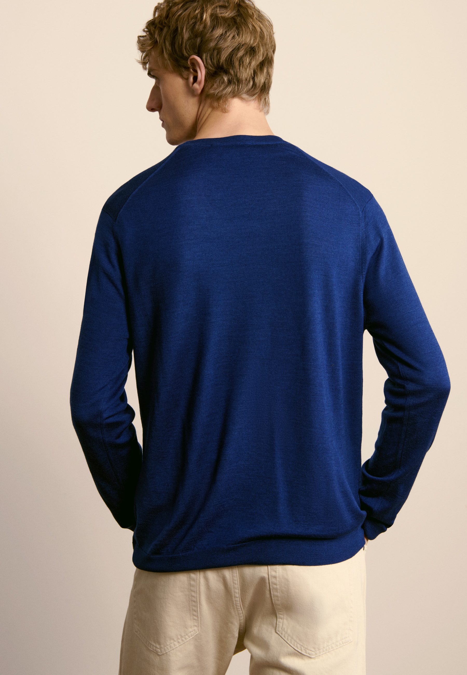 Round-neck wool and silk sweater MAISON MONTAGUT Blue