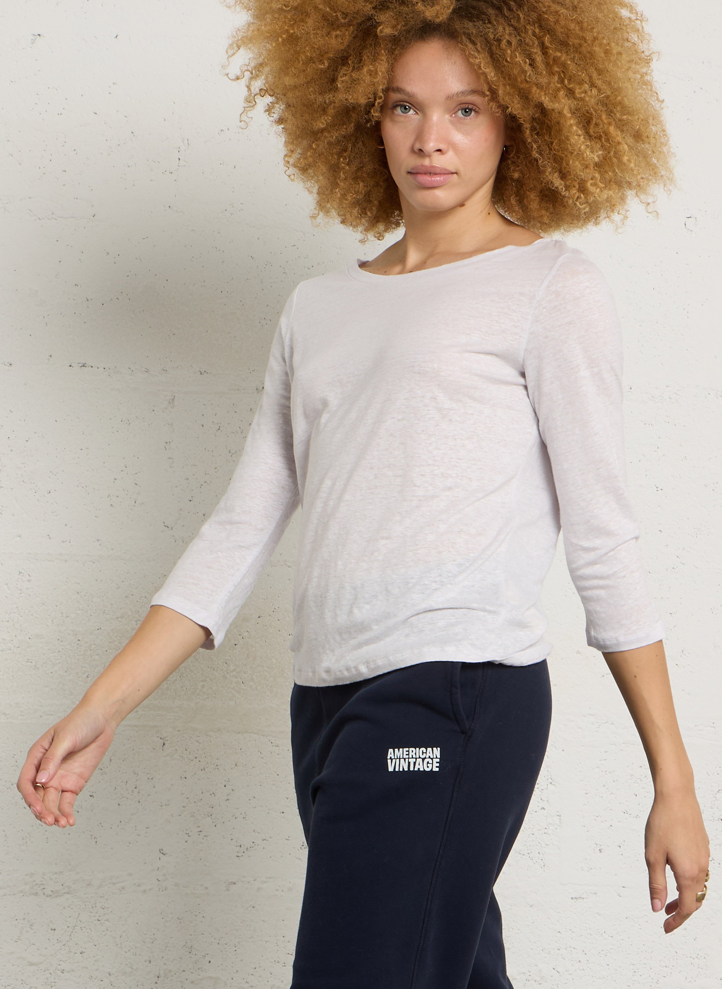 Tee-shirt col bateau en lin MAJESTIC FILATURES Violet