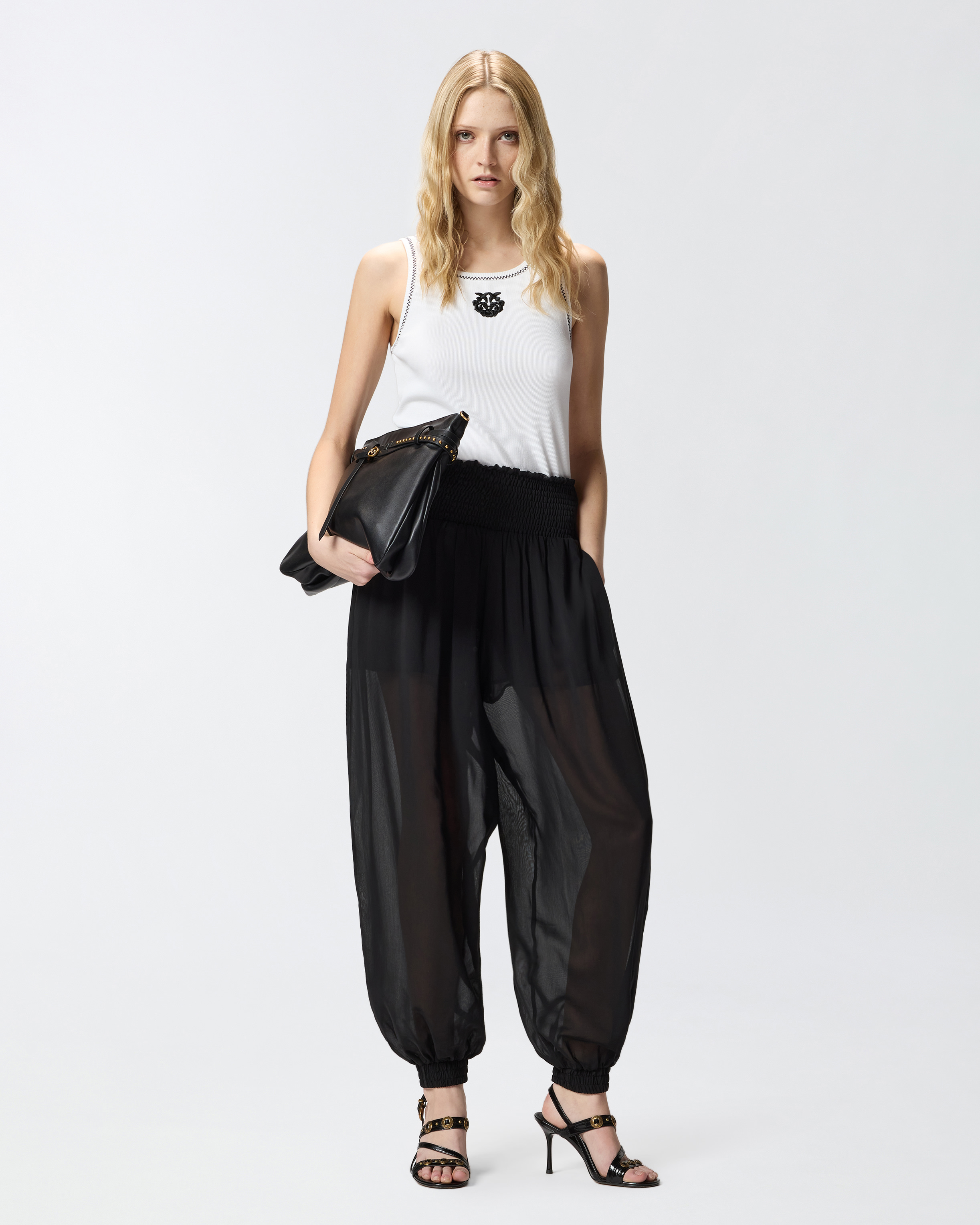 Débardeur en maille côtelée avec broderie love birds PINKO Rayé