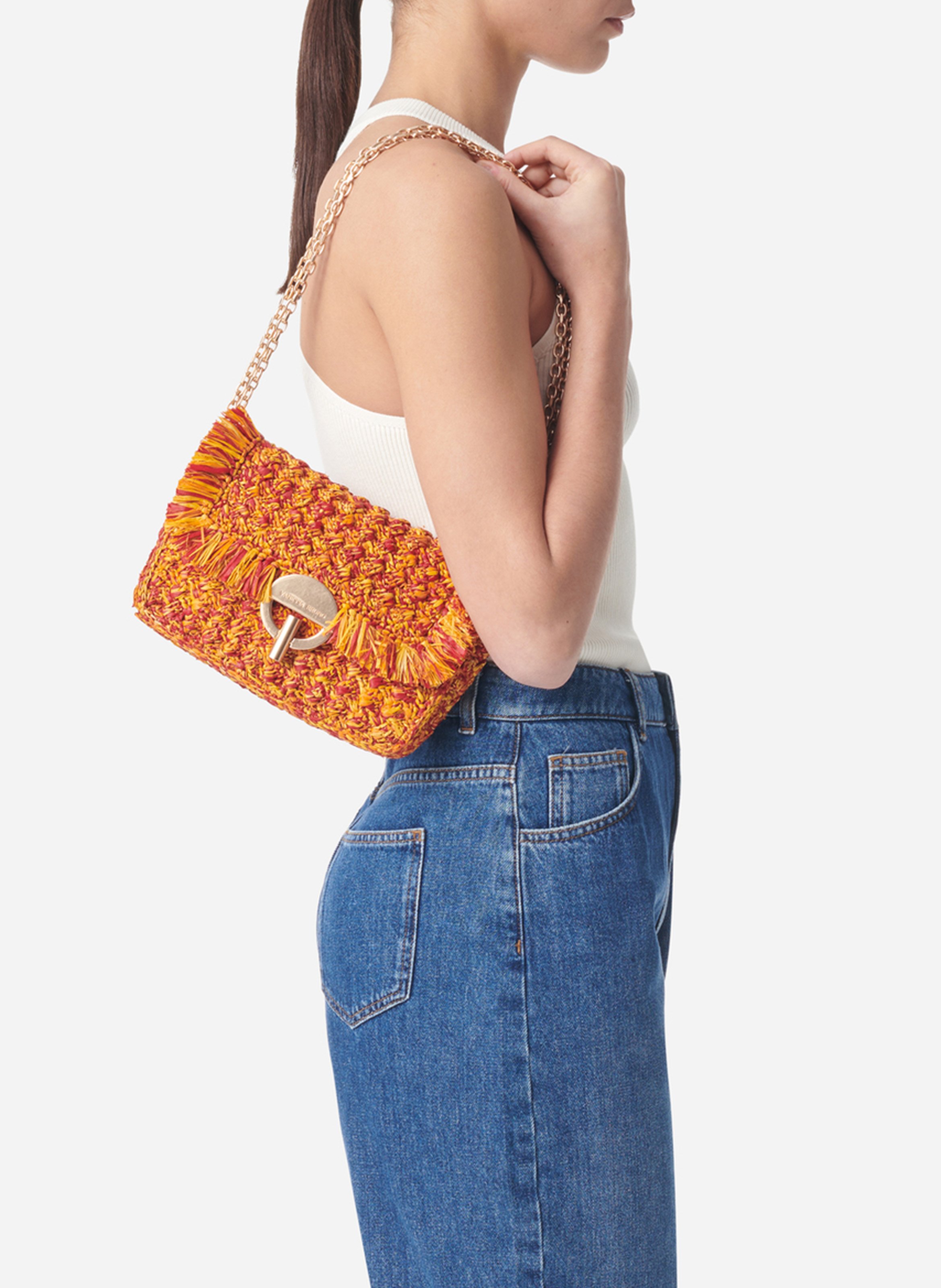 Sac bandoulière en raphia tressé VANESSA BRUNO Rouge