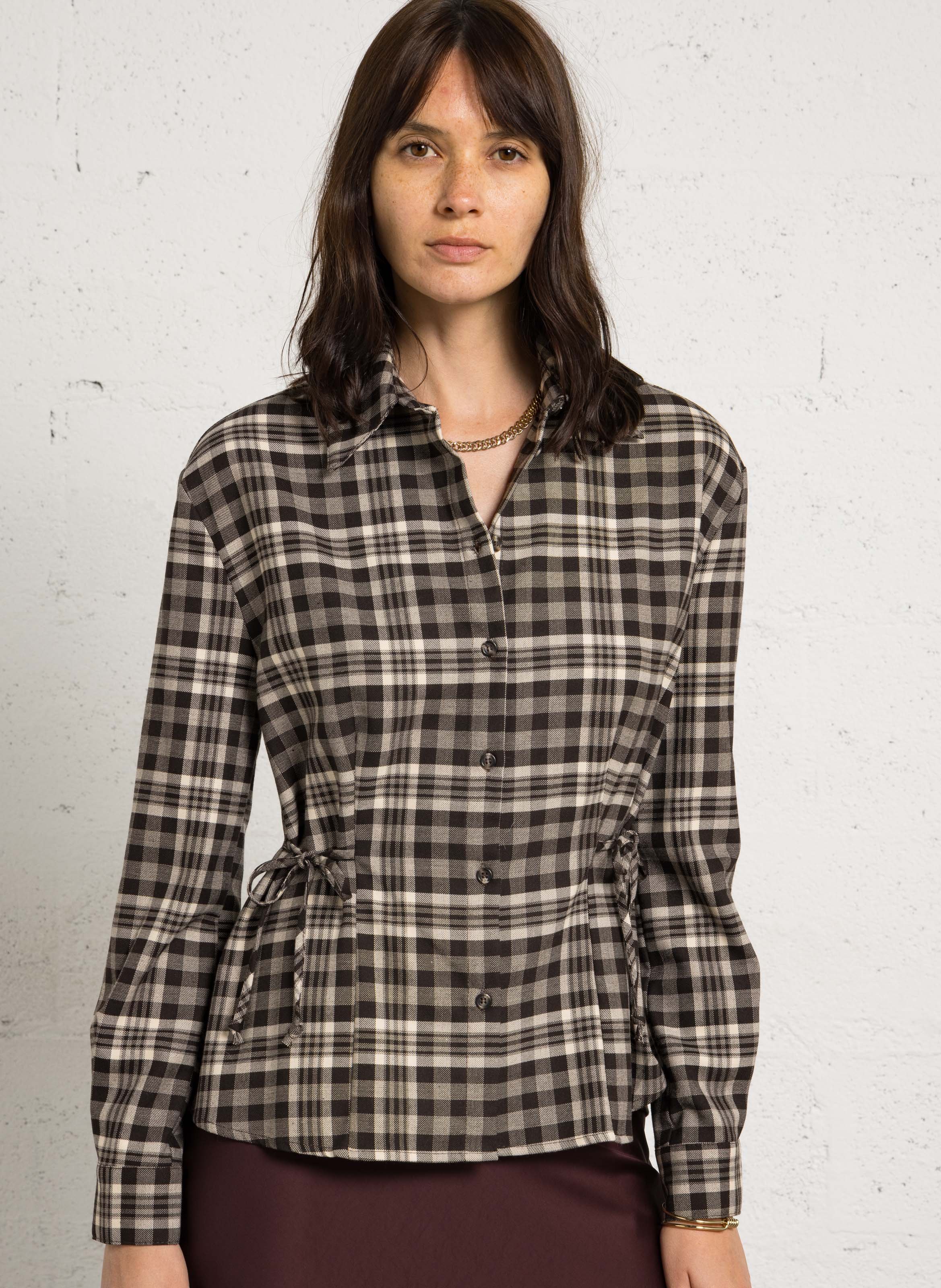 Chemise droite col classique imprimé PLEASE Marron