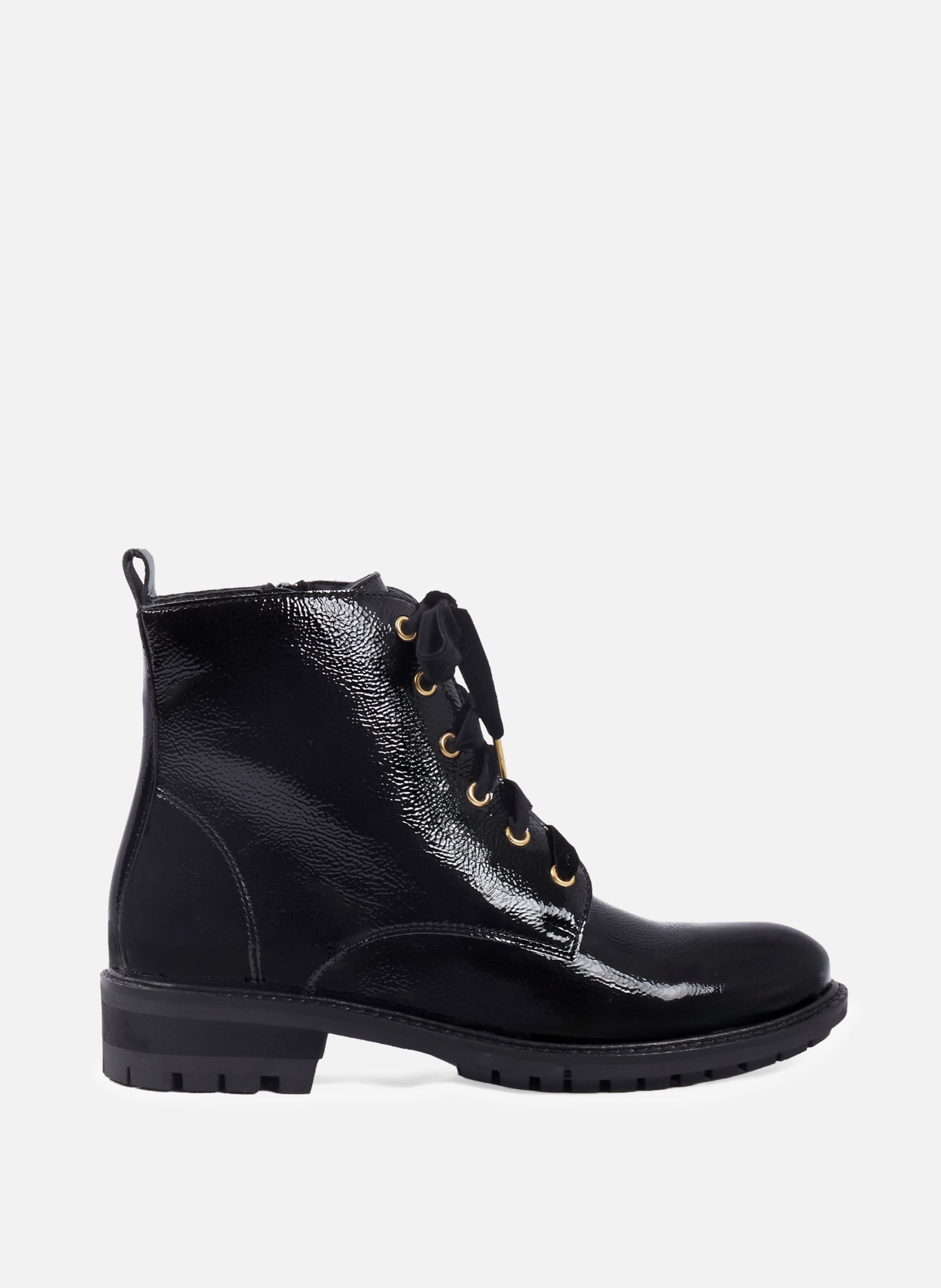 Flat lace-up patent leather ankle boots JULES & JENN Black