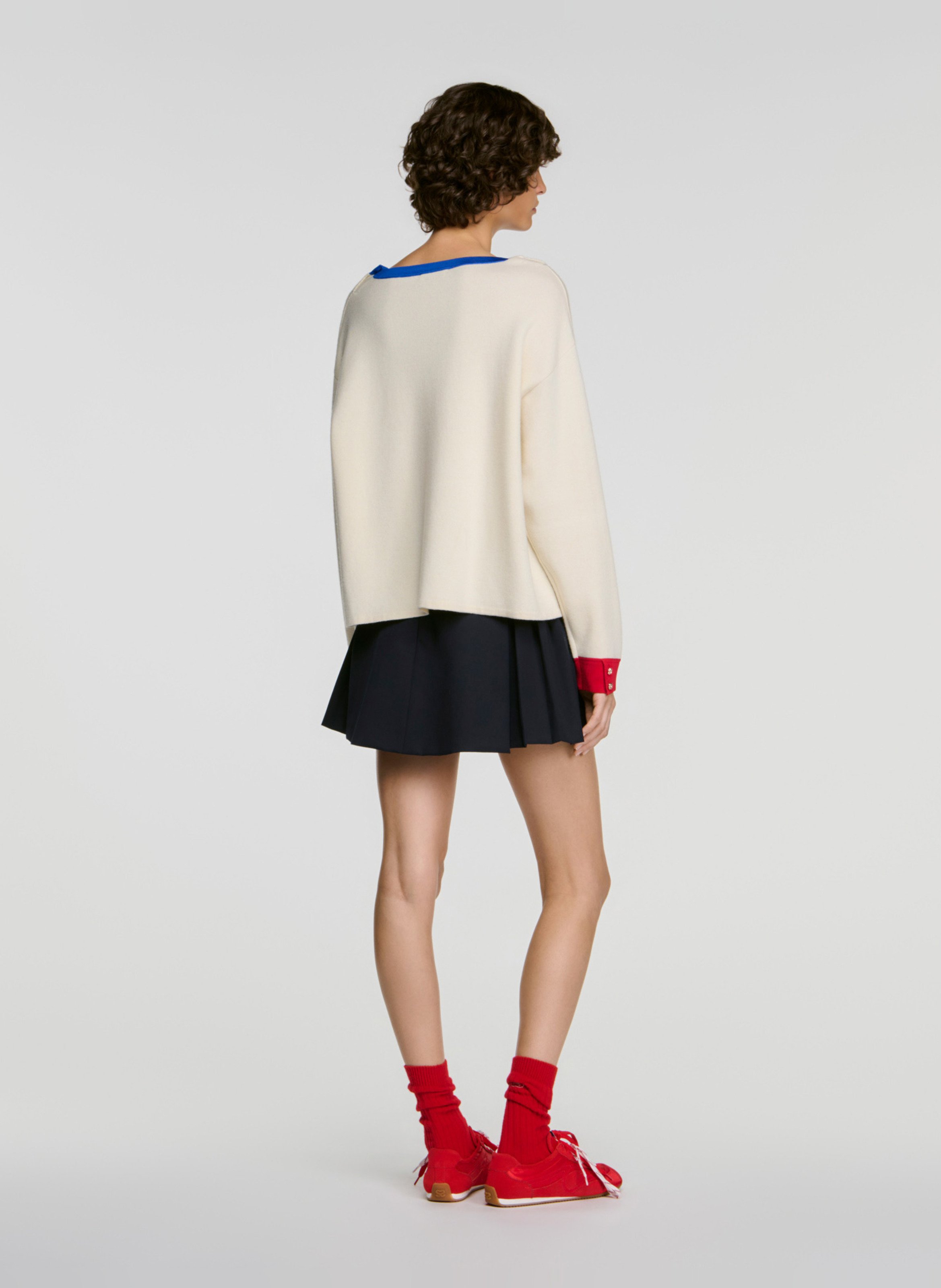 Trui met ronde hals in effen gemengde wol SANDRO Beige