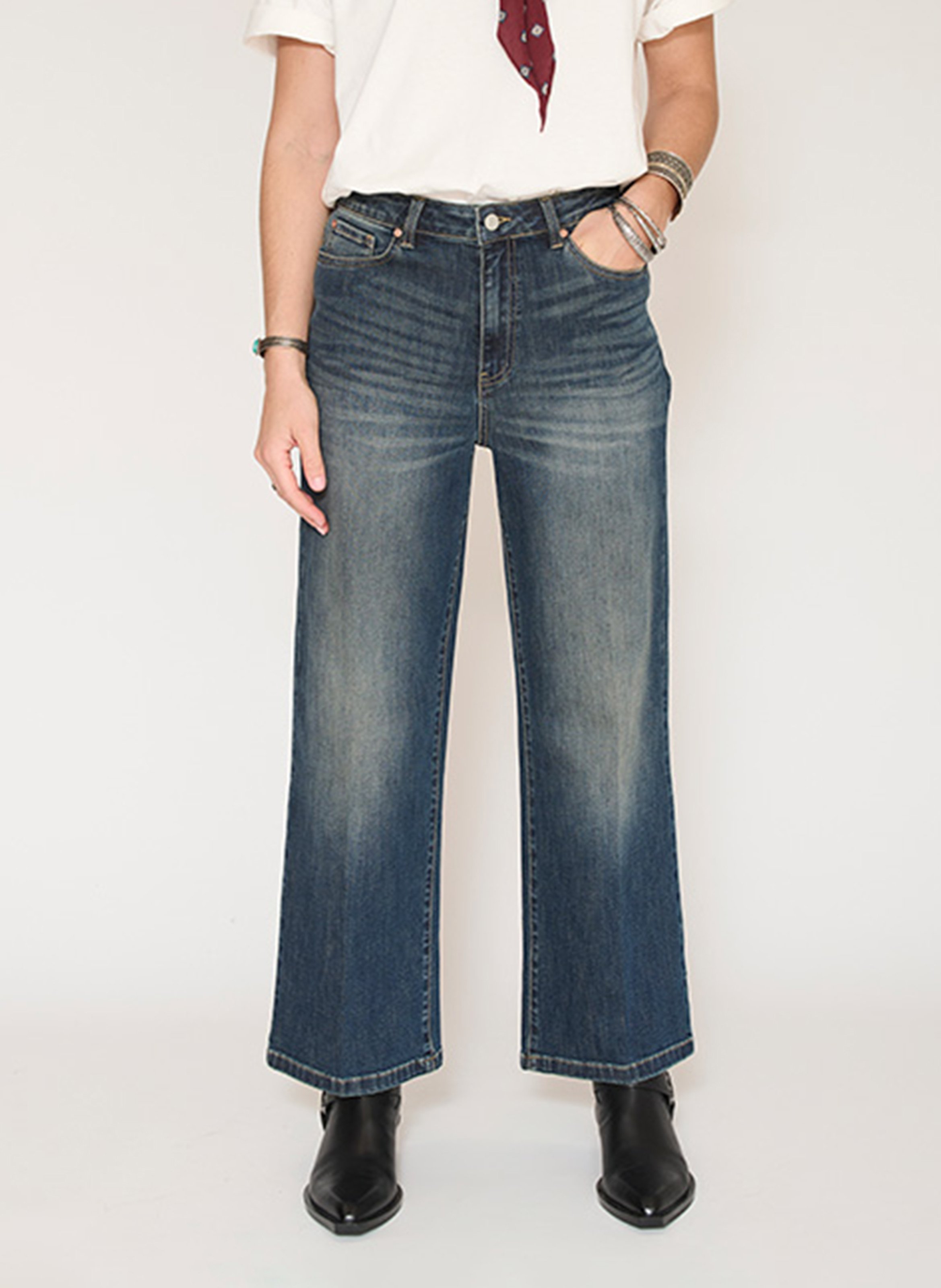Gerade geschnittene weite Jeans aus Baumwollmischung MKT Blau