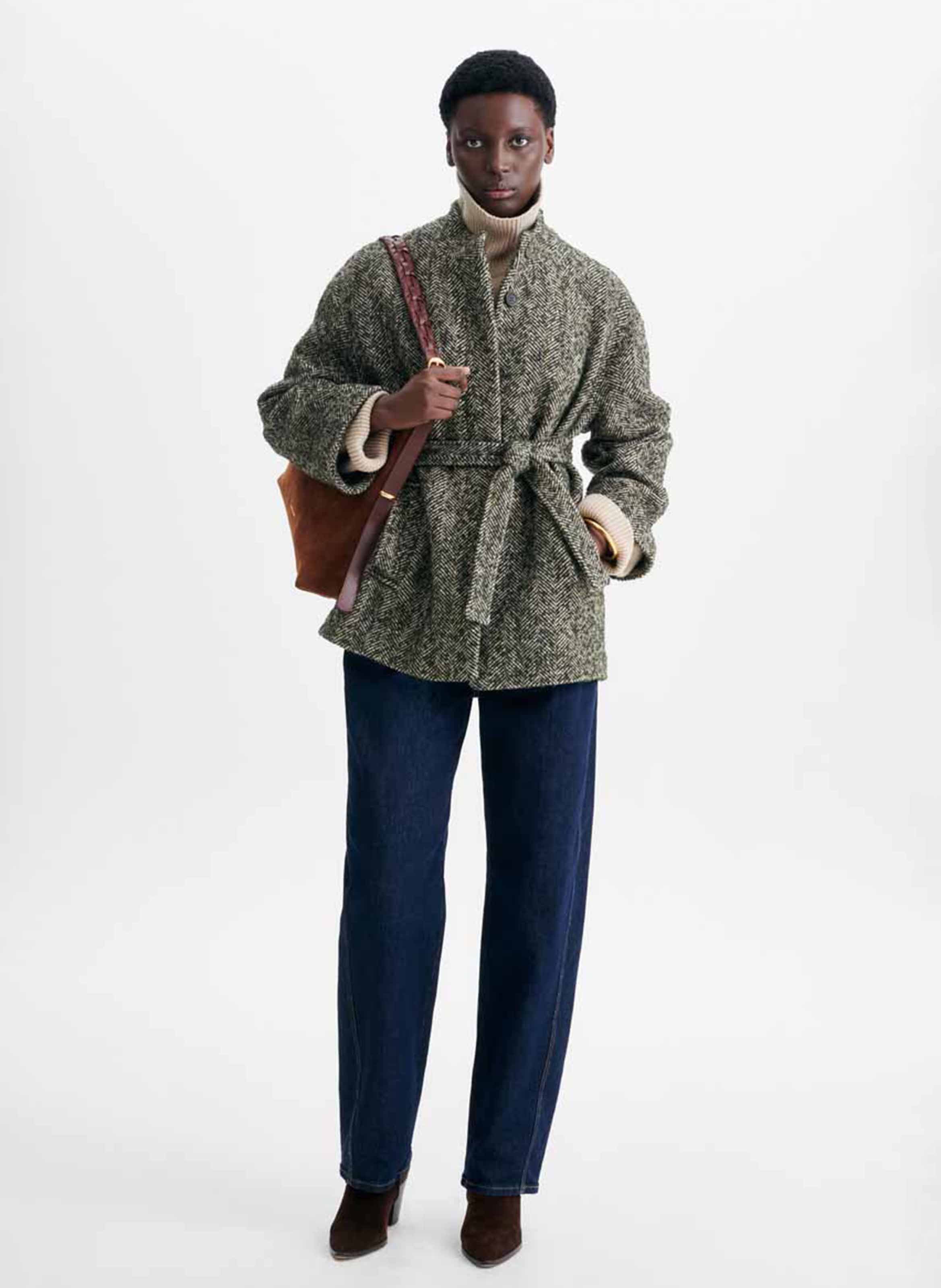 Veste col montant en tweed chevrons VANESSA BRUNO Kaki
