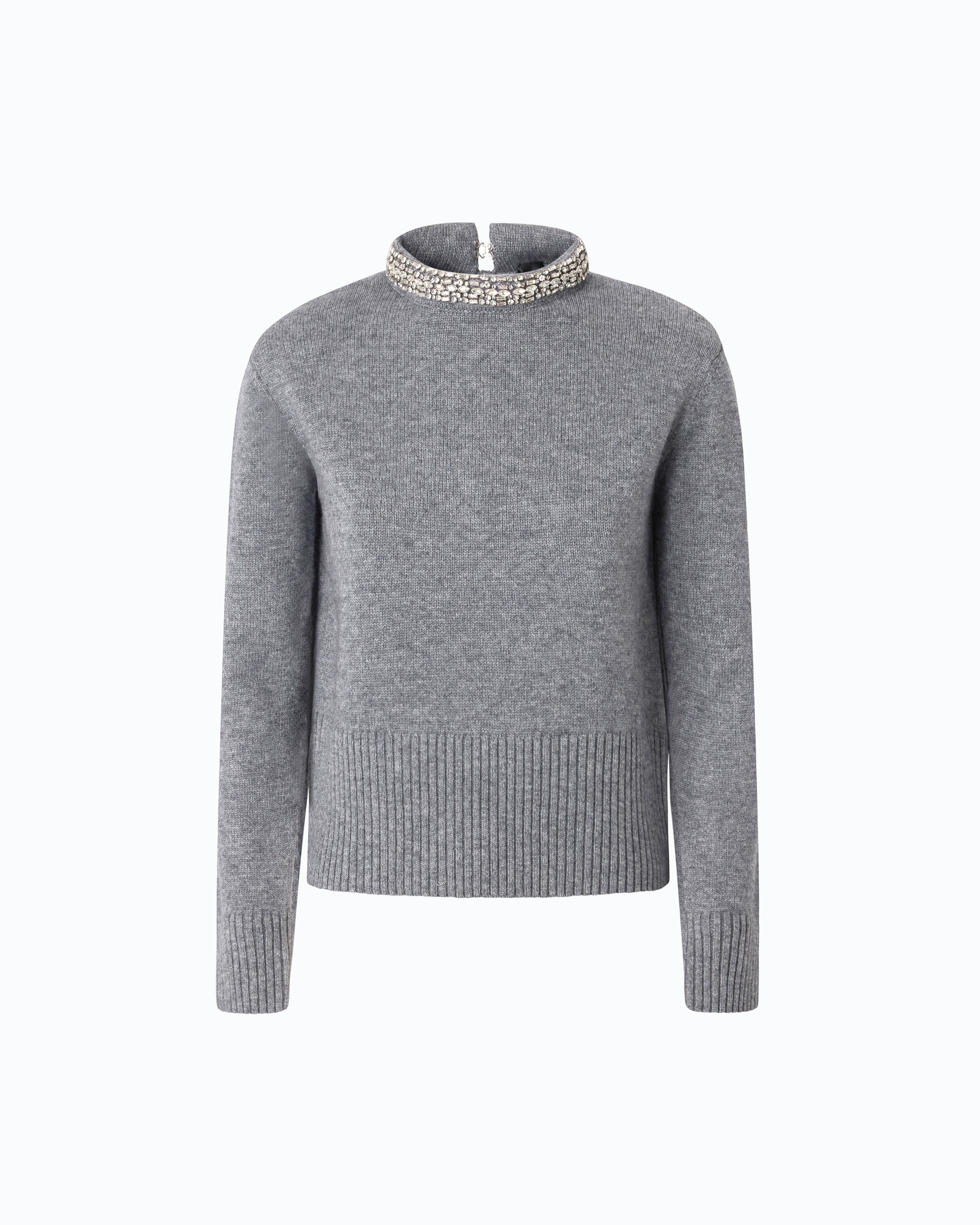 Pull en laine mélangée à col bijou PINKO Gris