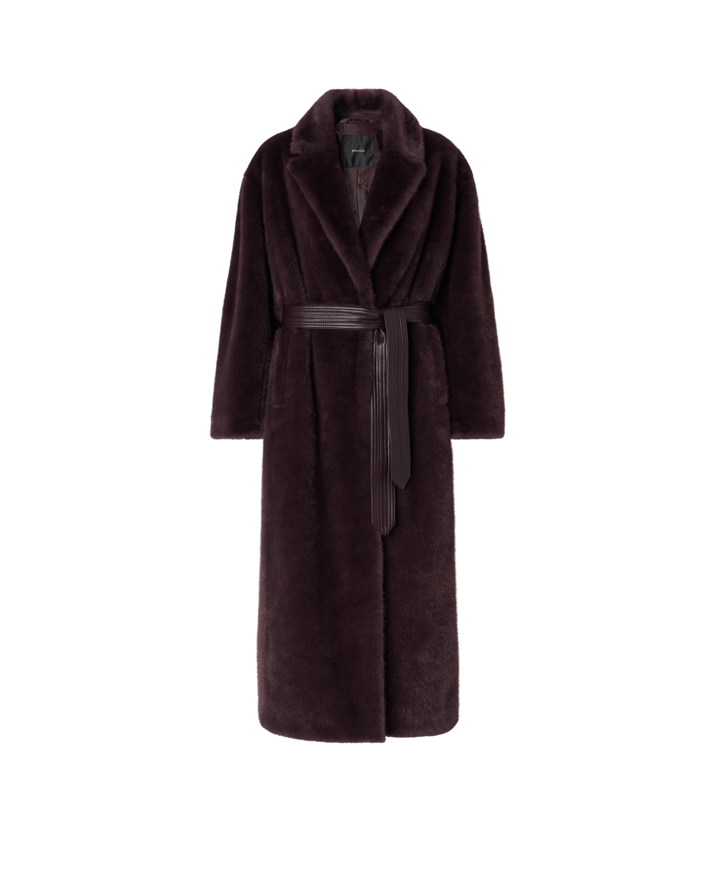 Manteau long ceinturé en fourrure synthétique PINKO Marron