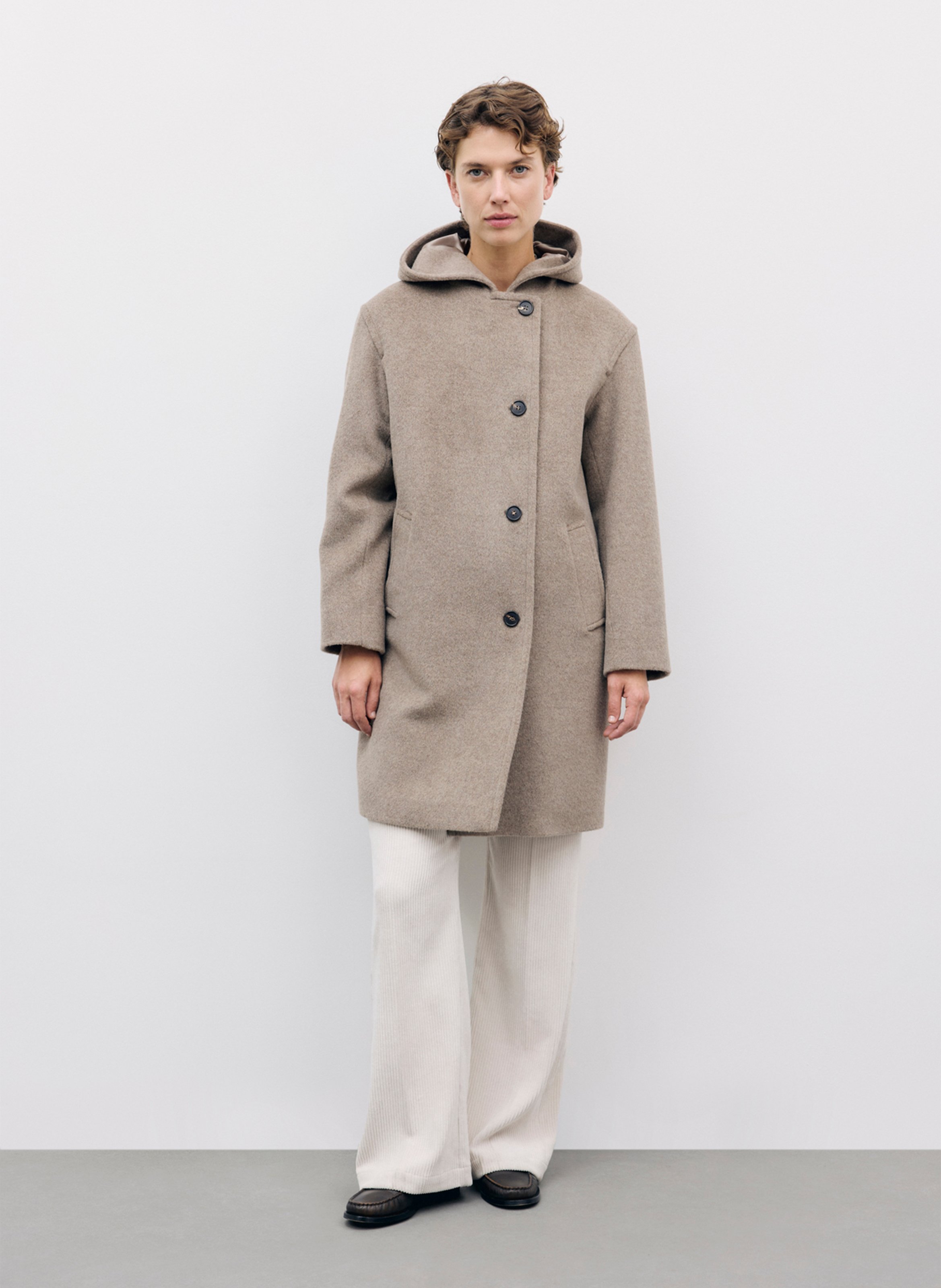 Straight wool coat with hood GERARD DAREL Brown