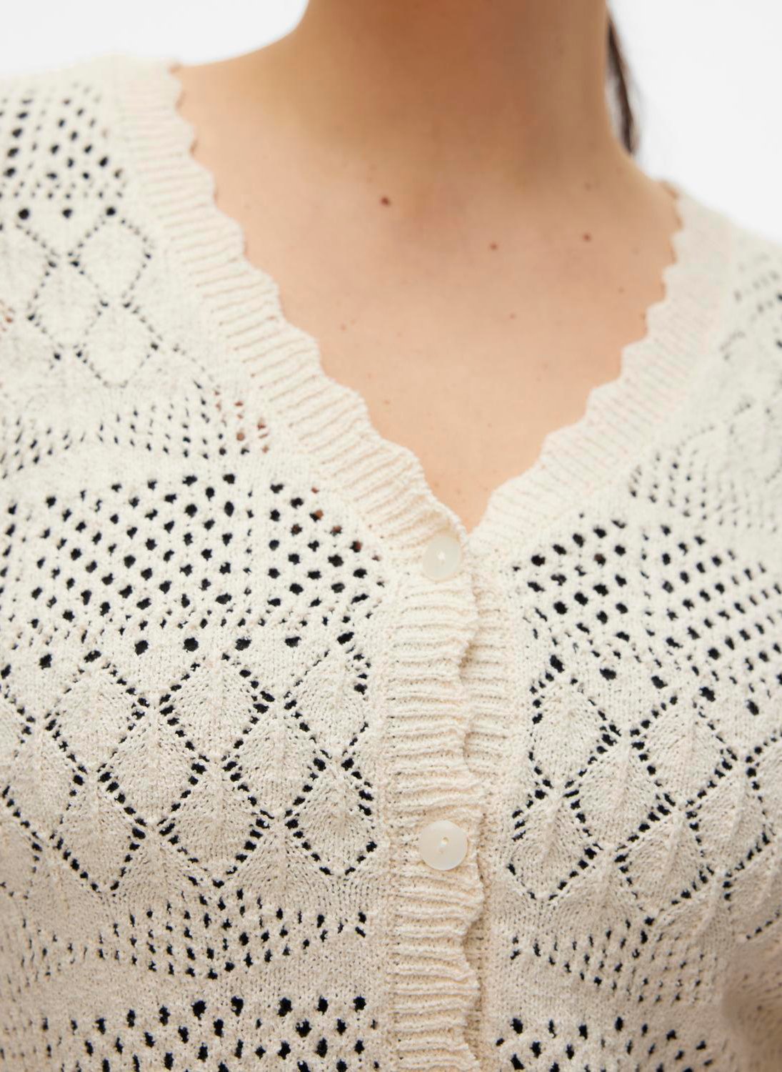 Cardigan droit festonné à maille fine ajourée VERO MODA CURVE Beige