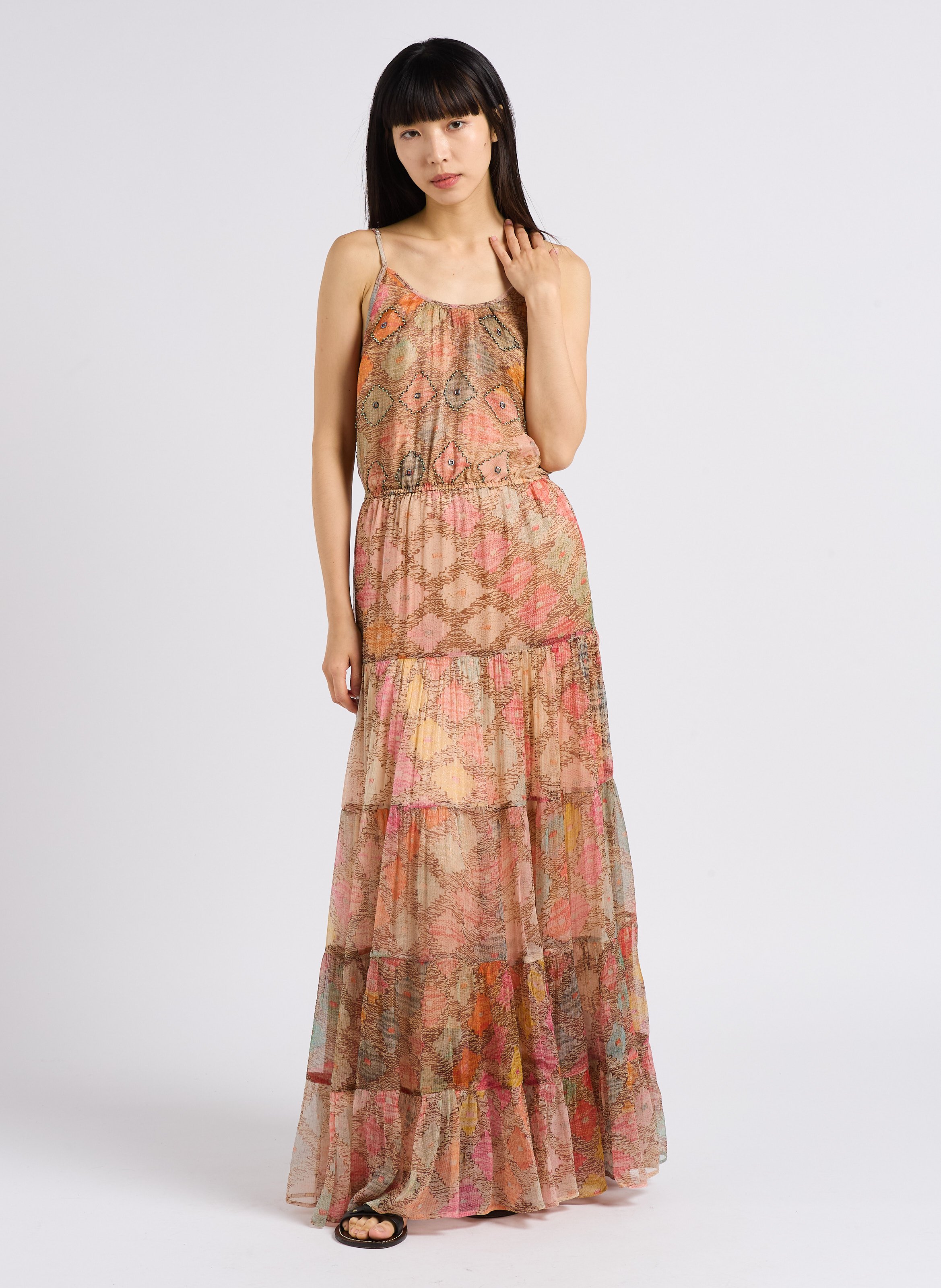 Robe longue droite encolure ronde imprimée MES DEMOISELLES Multicolore