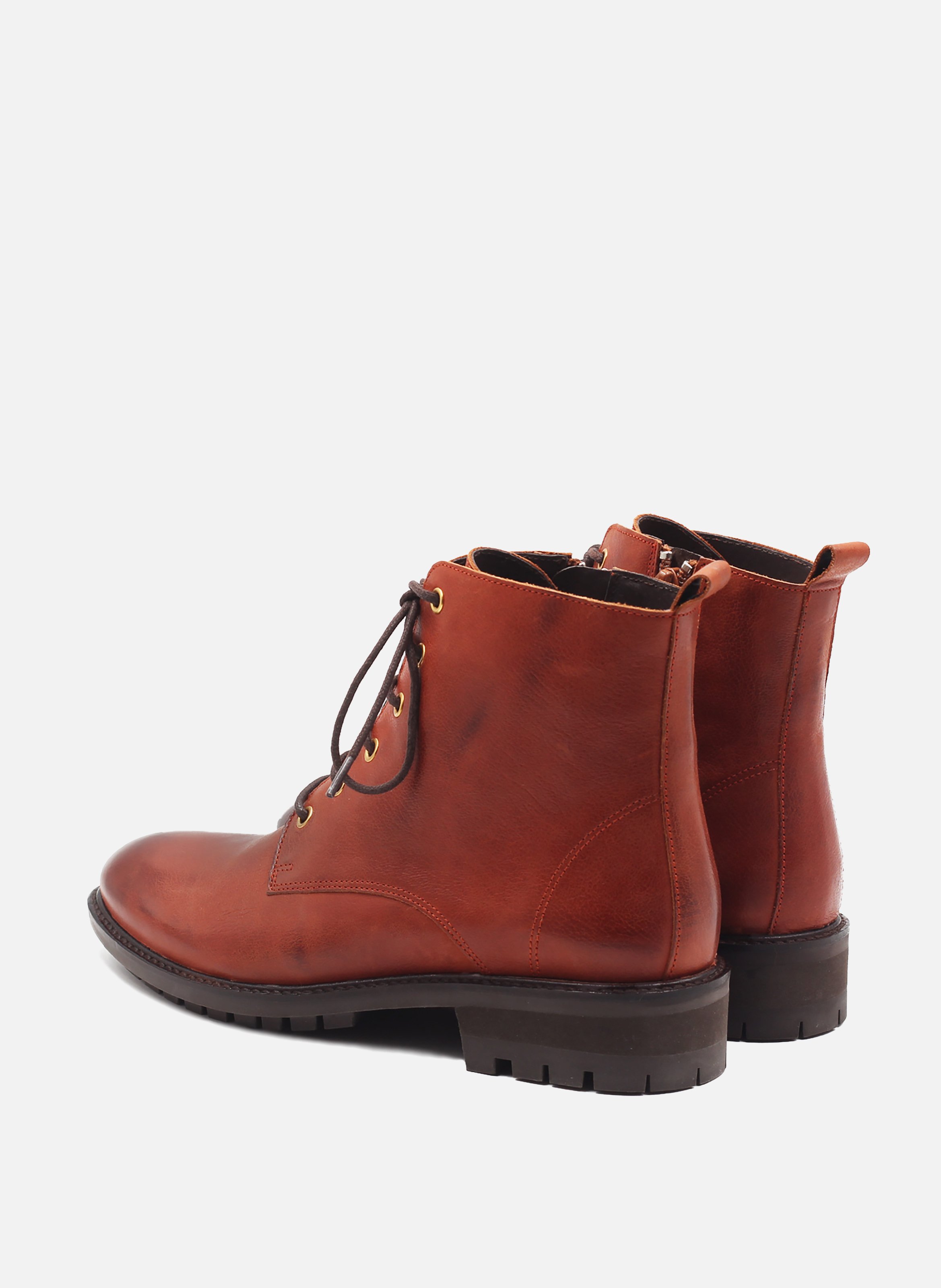 Lace-up flat leather mid-calf boots JULES & JENN Brown