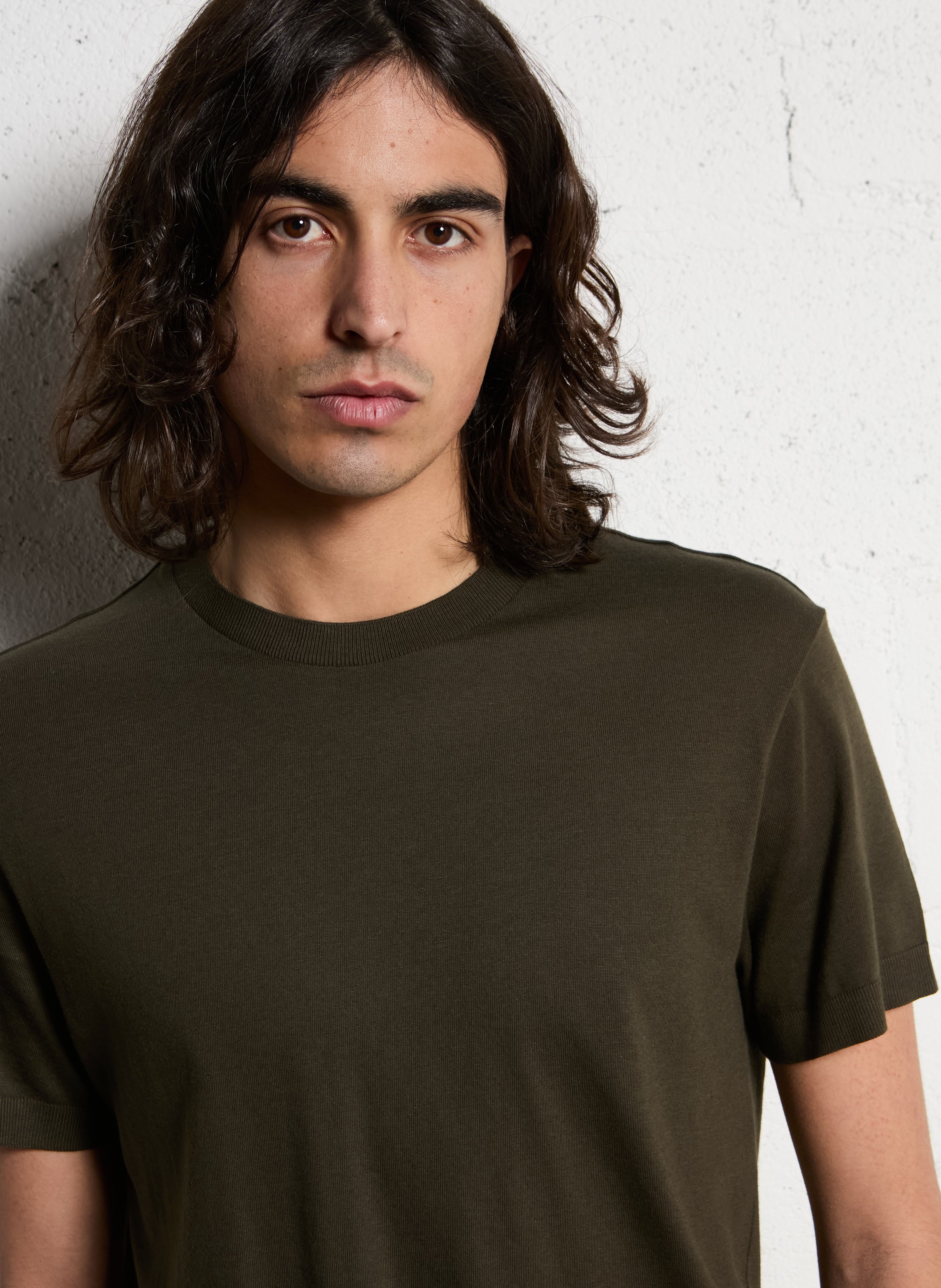 Round-neck straight-cut cotton-blend T-shirt IKKS Khaki