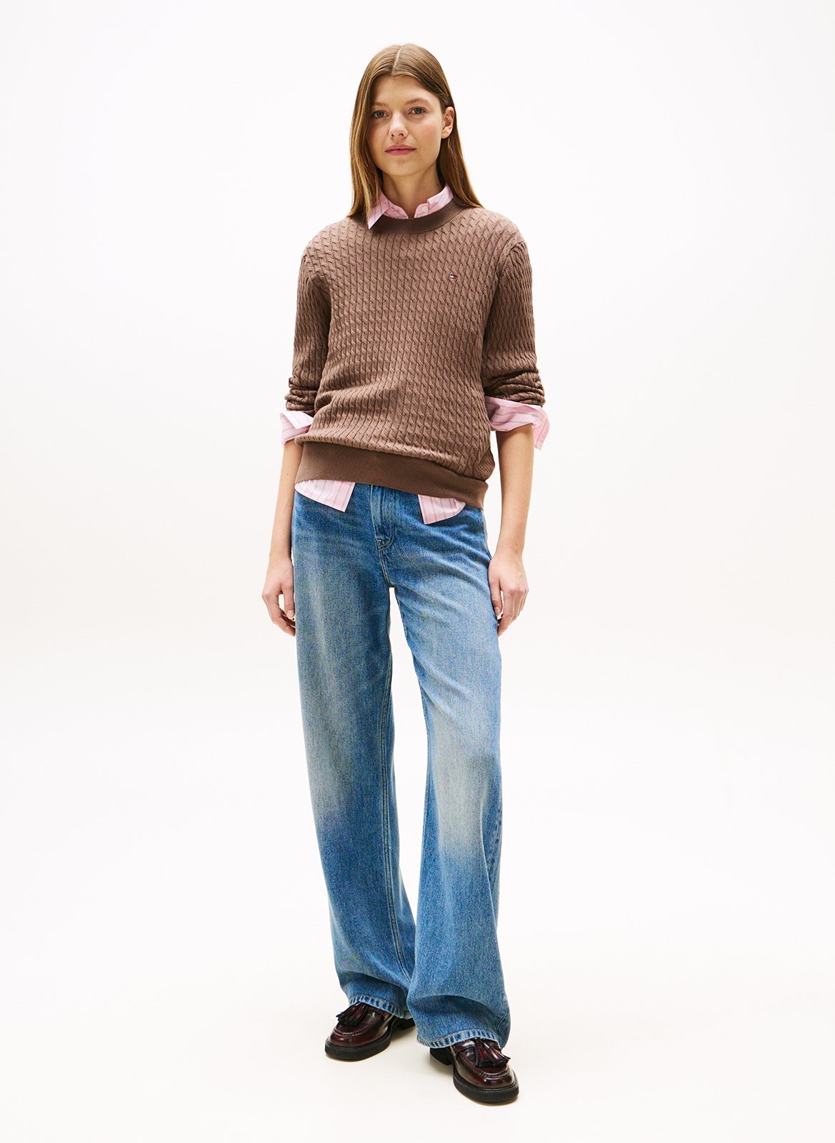 Pull droit en coton TOMMY HILFIGER Marron