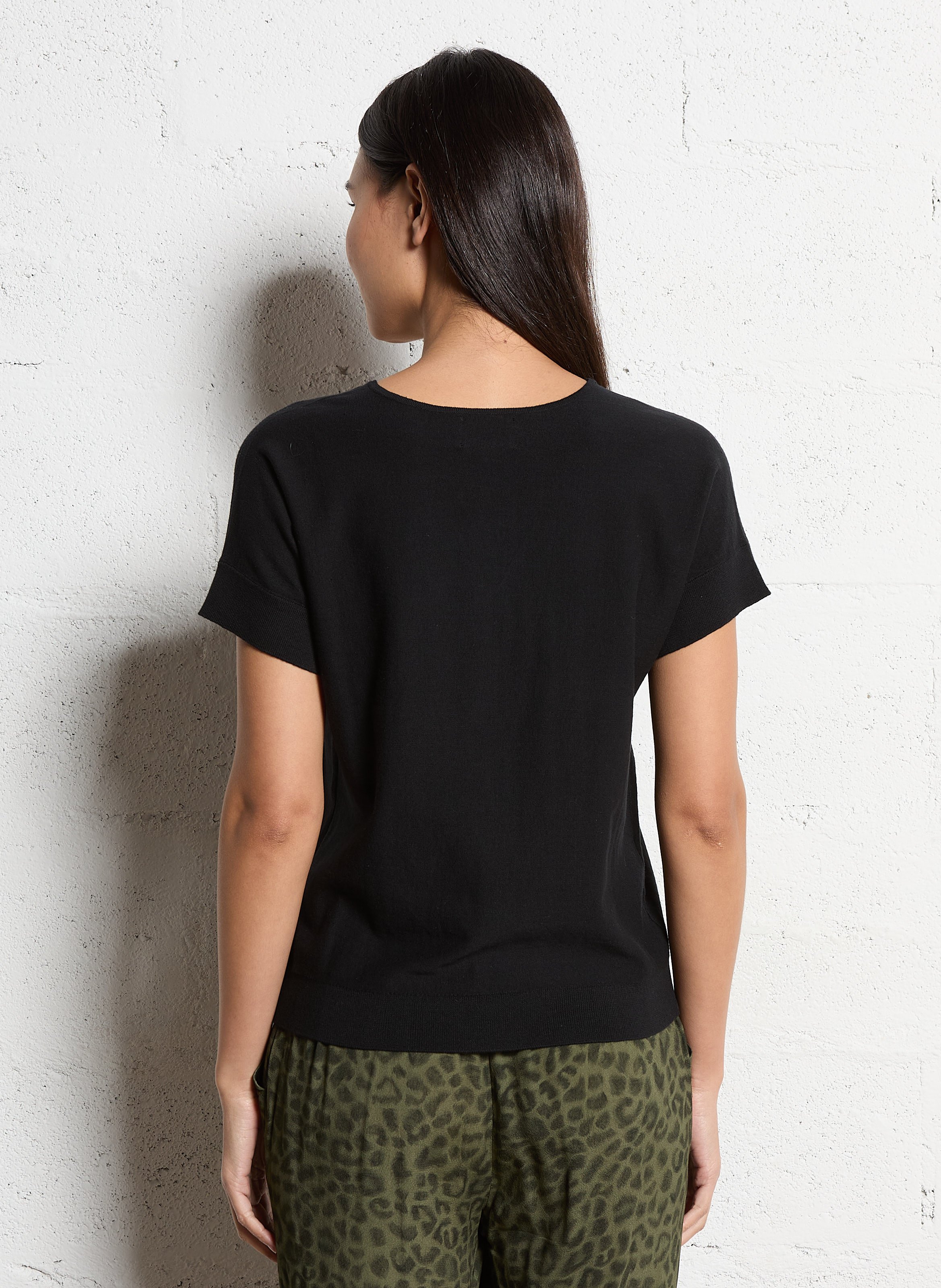 Pull col V manches courtes uni MAISON 123 Noir