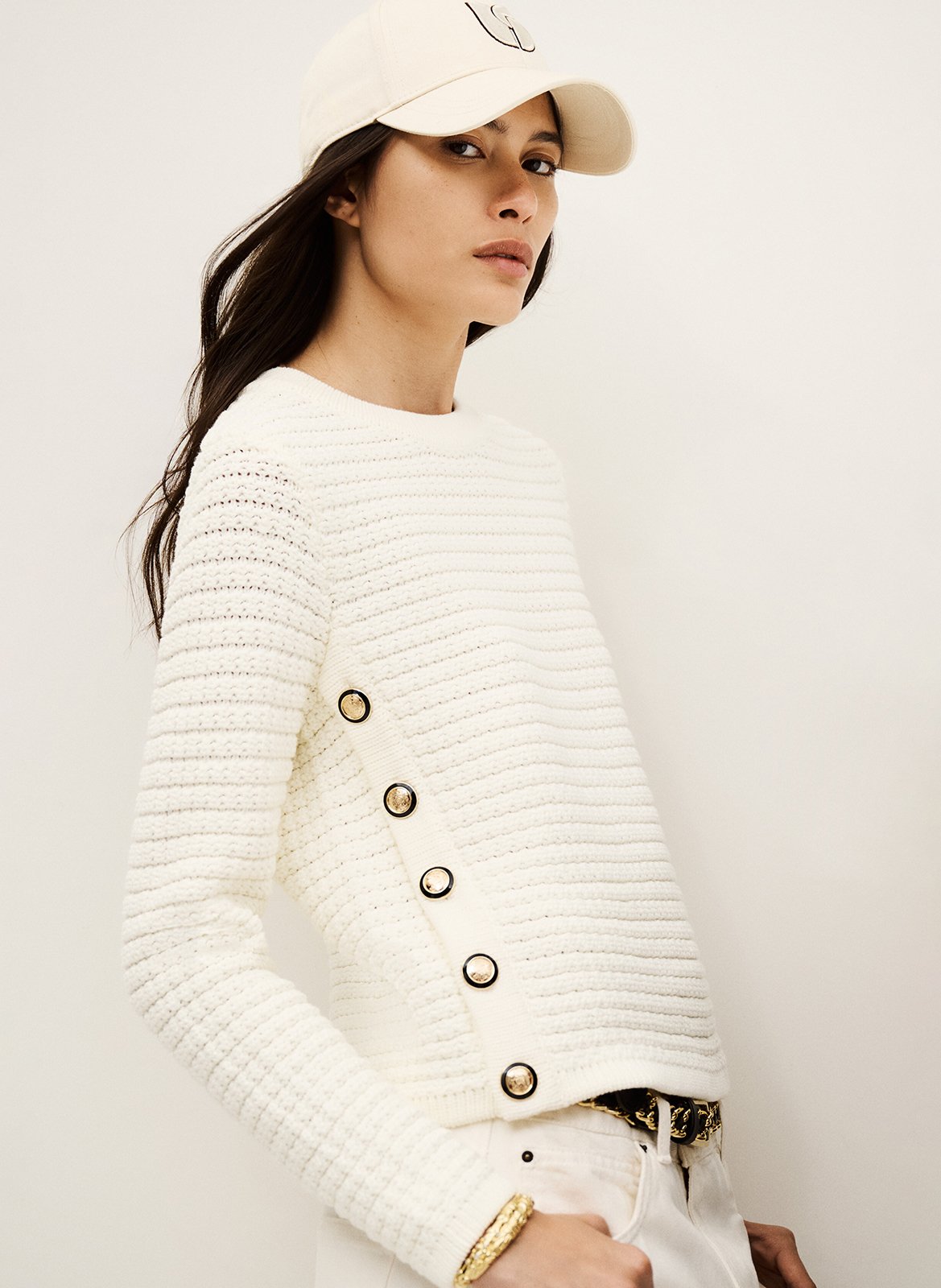 Rechte trui met ronde hals - katoenblend BA&SH Beige