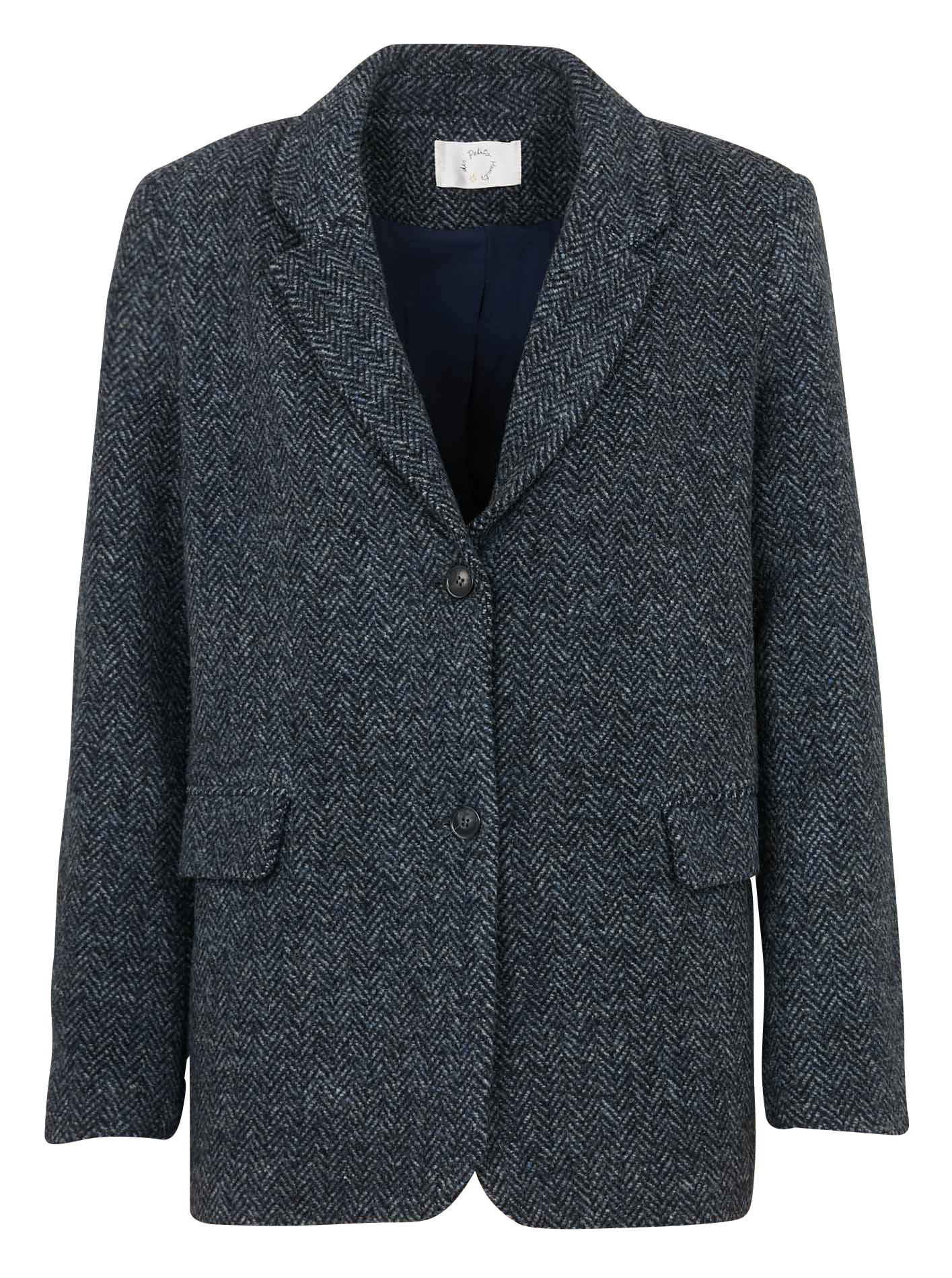 Veste tailleur droite chevron en laine DES PETITS HAUTS Bleu