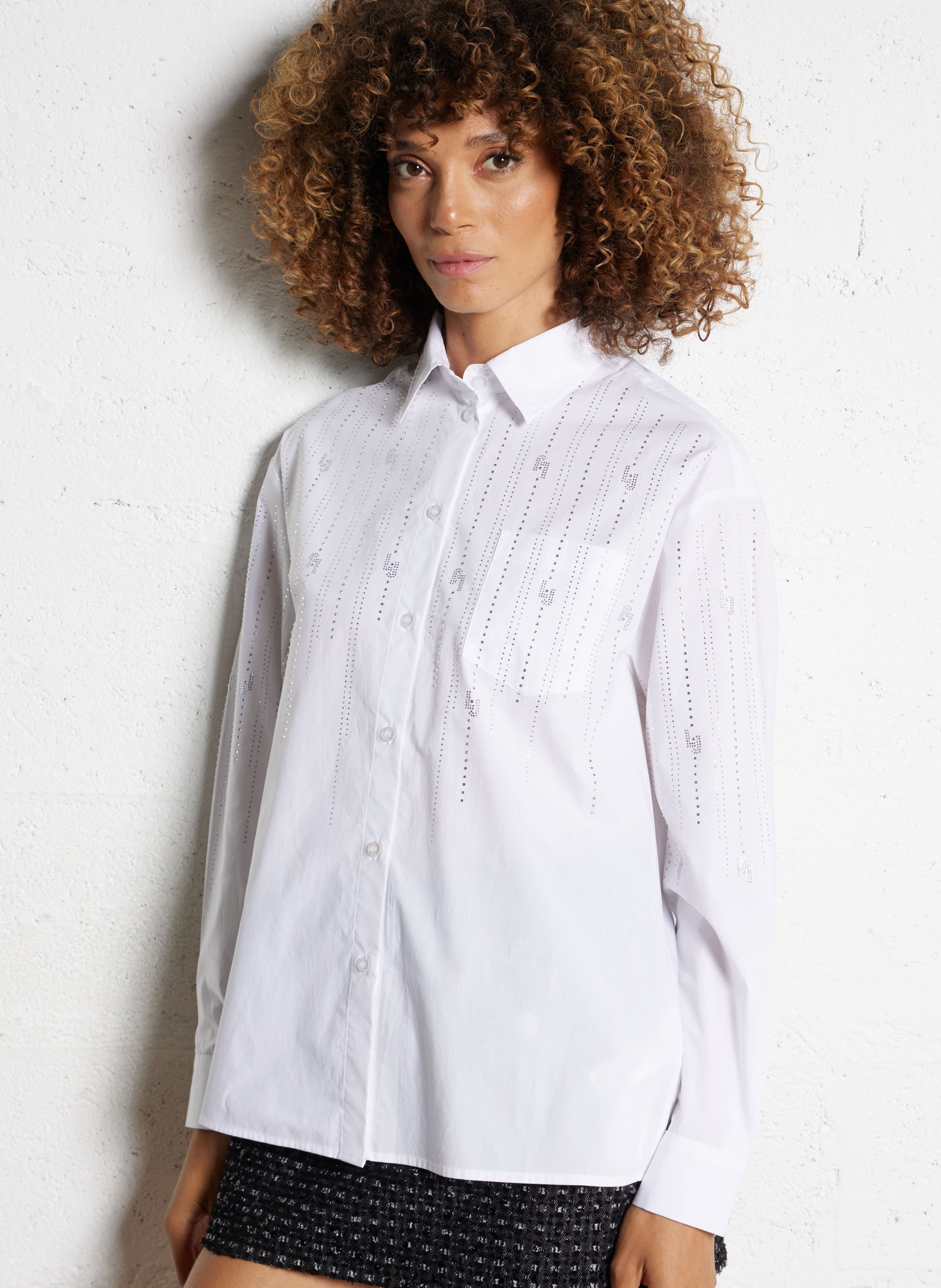 Oversize Baumwollhemd mit Strasssteinen LIU JO Weiss