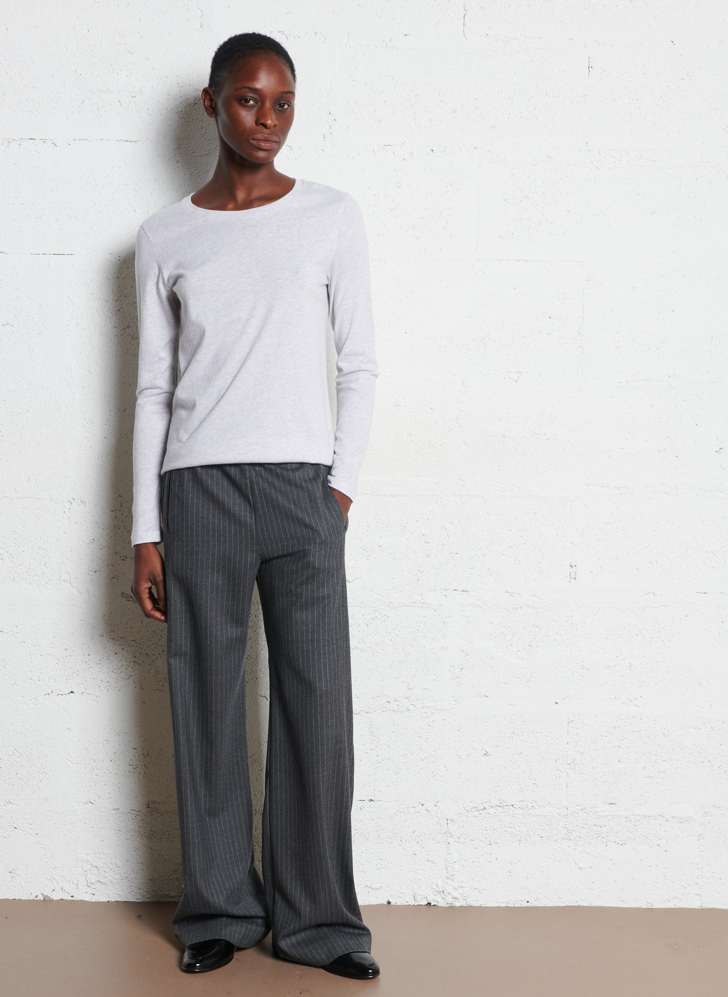 Tee-shirt col rond ajustée en coton MAJESTIC FILATURES Beige