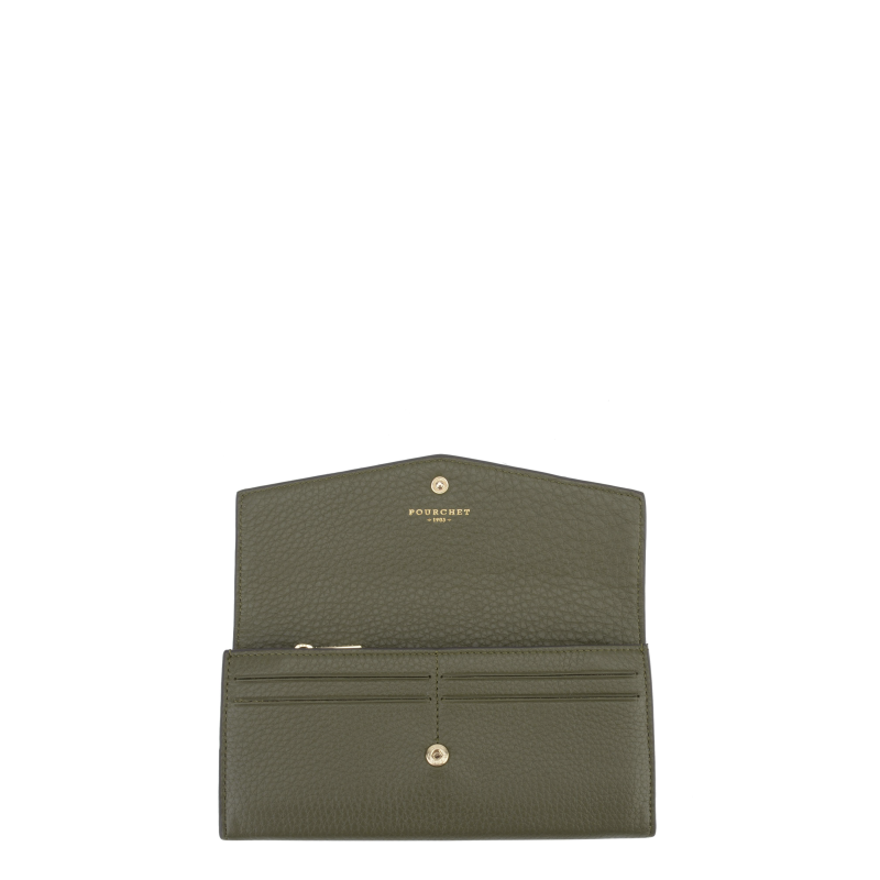 Leather coin purse POURCHET Khaki