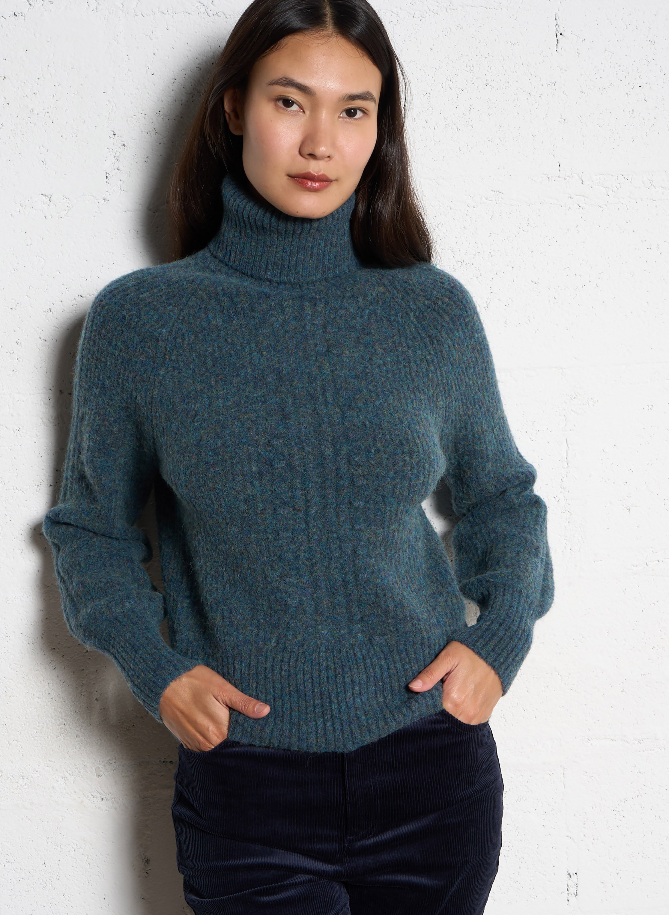 Gerade geschnittener Rollkragenpullover aus Wollmix ANTIK BATIK Blau