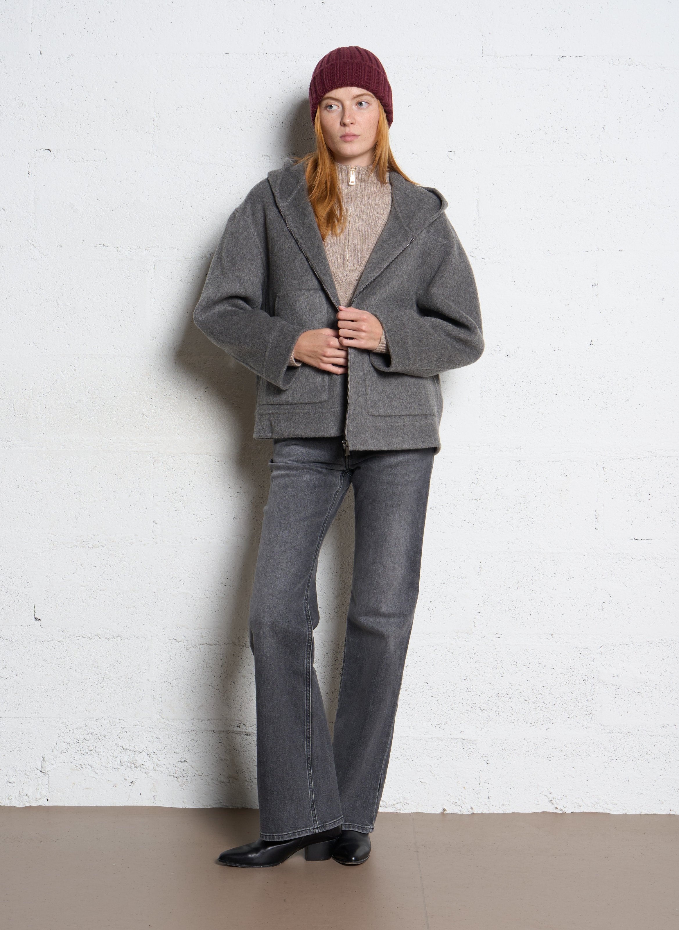 Veste large à capuche en laine SEE U SOON Argent