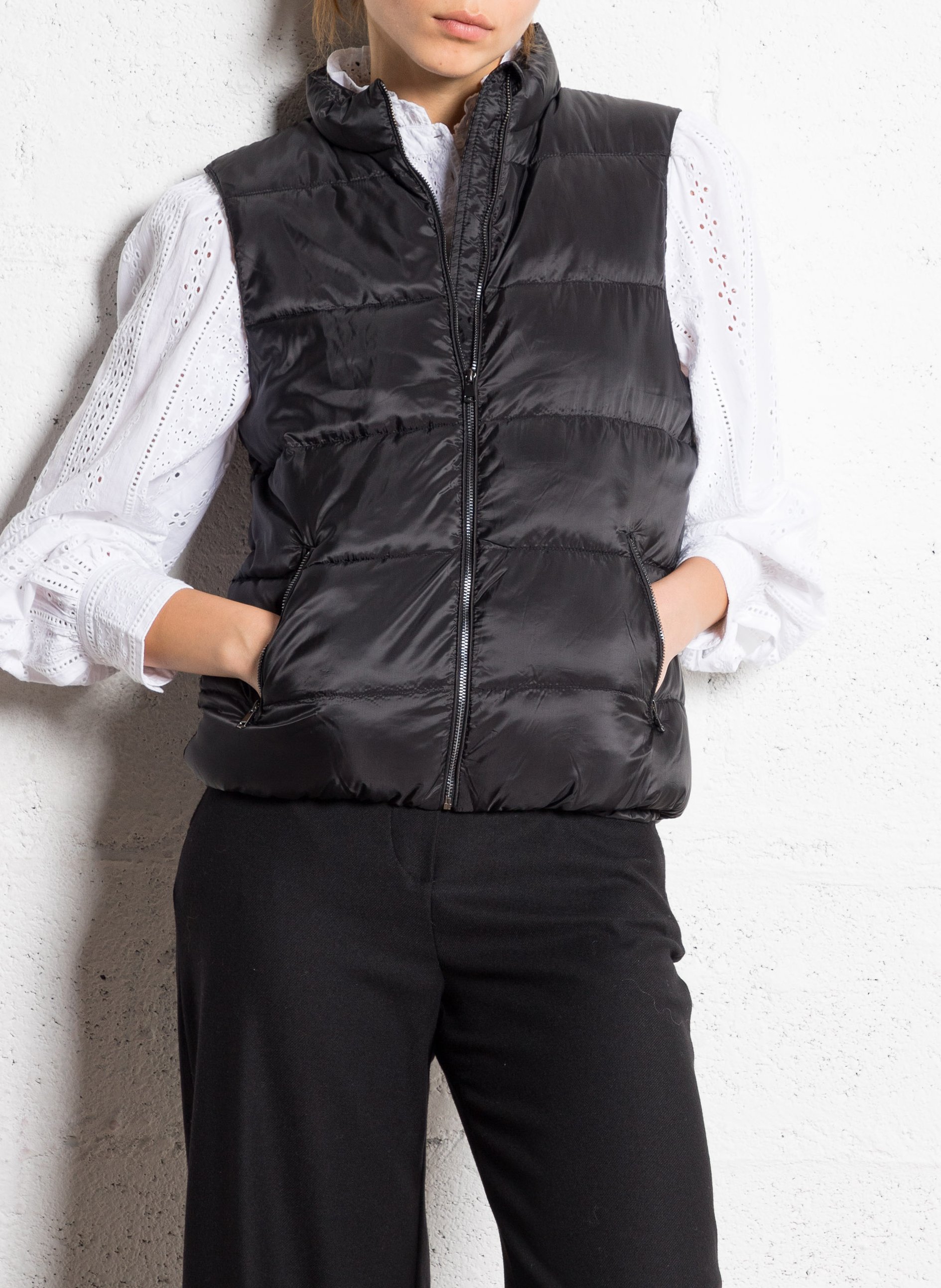 Quilted sleeveless high-neck puffer vest MAISON 123 Black