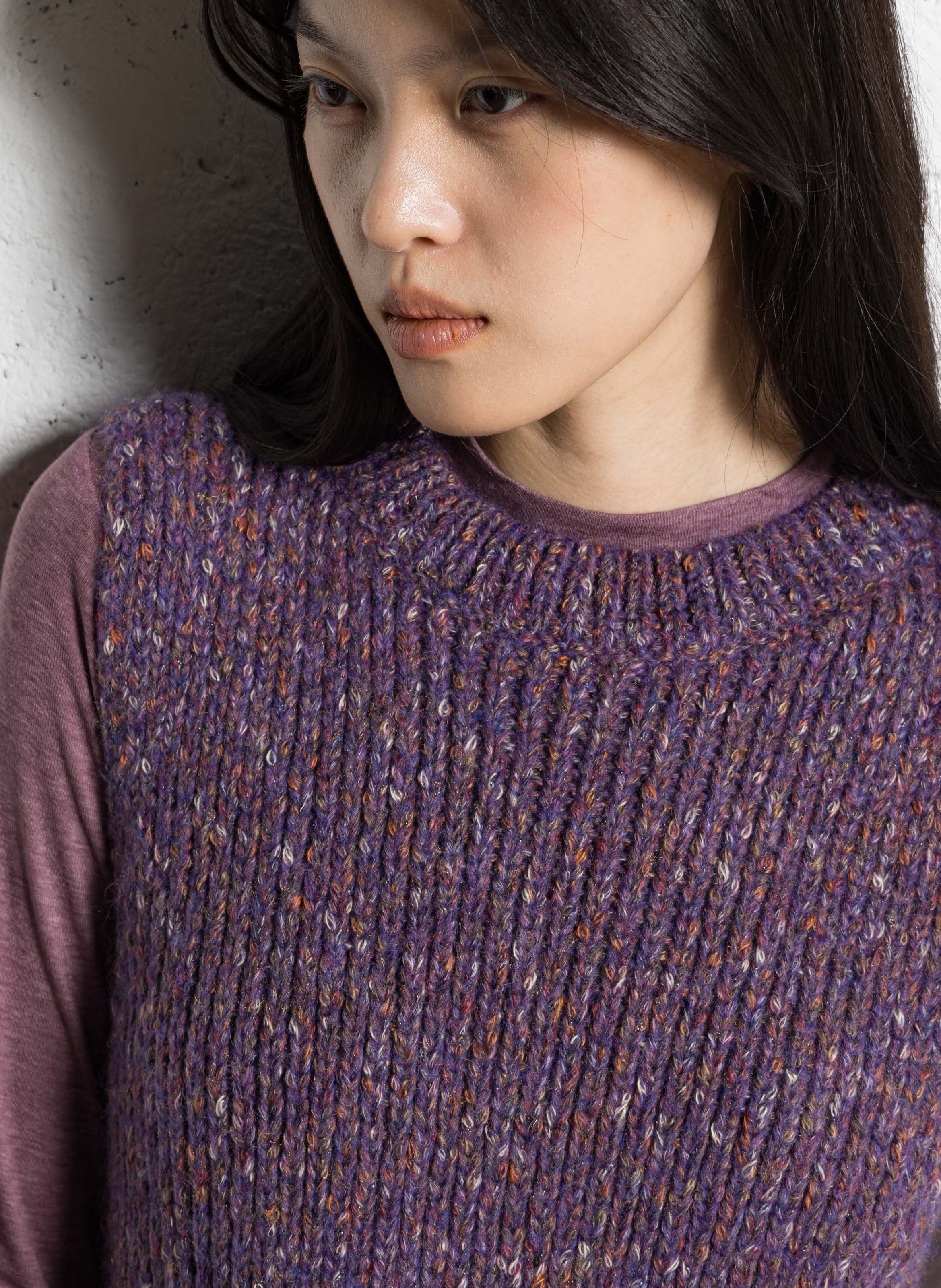 Pull sans manches col rond en maille chinée MAISON 123 Violet