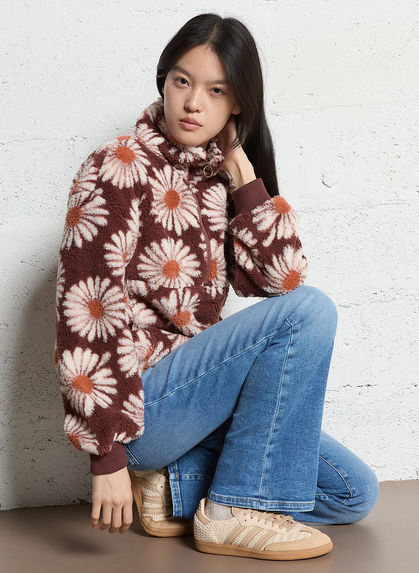 Sweat oversize col montant à imprimé BILLABONG Marron