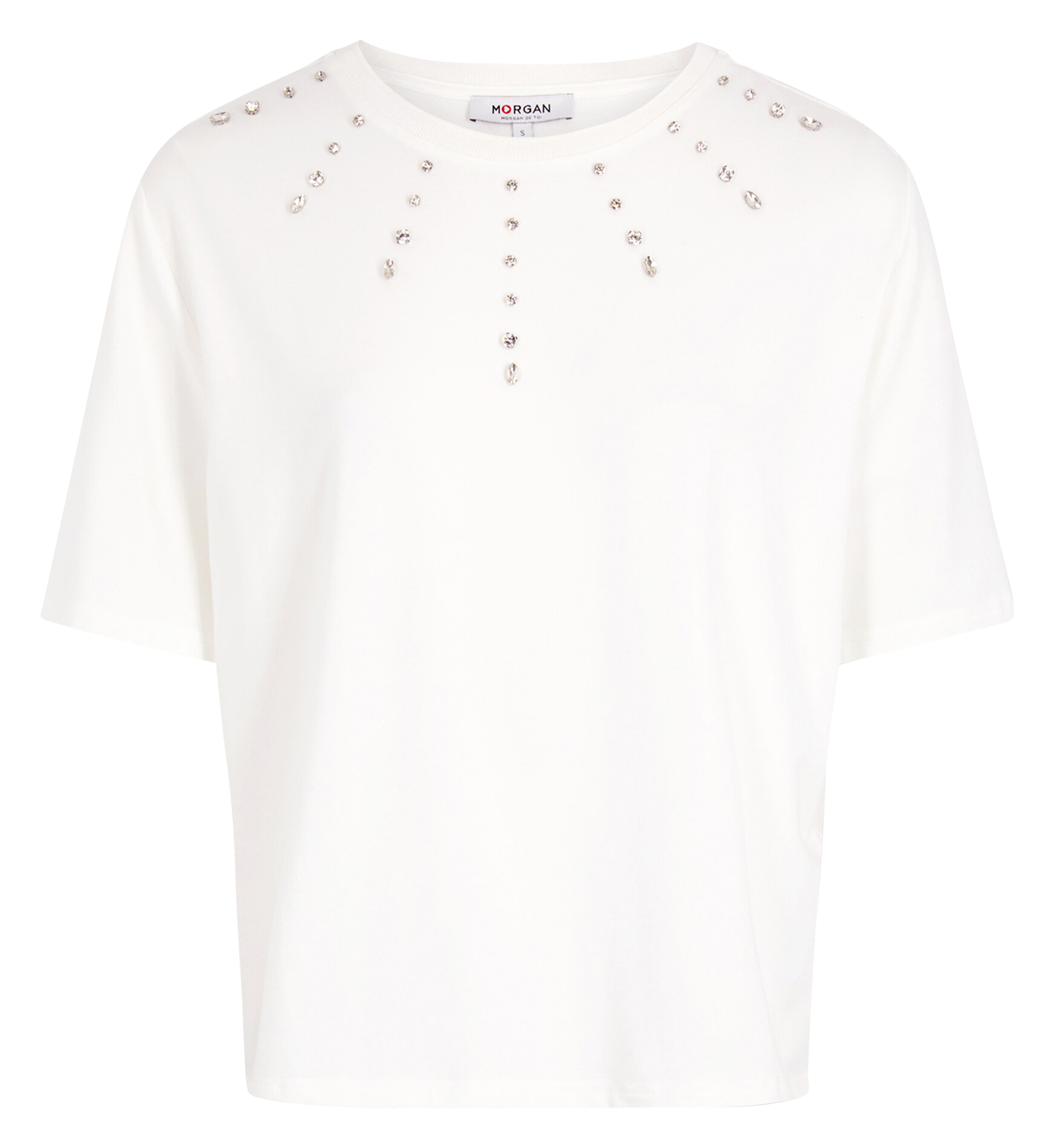 Tee-shirt droit à strass MORGAN Blanc