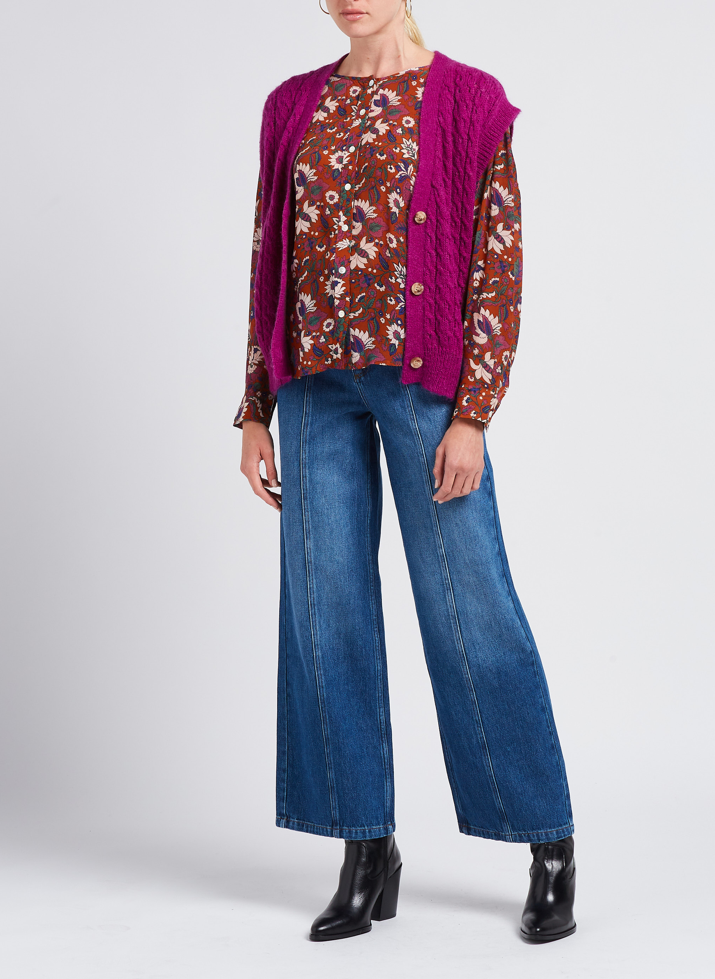 Jean large taille haute INDEE Bleu