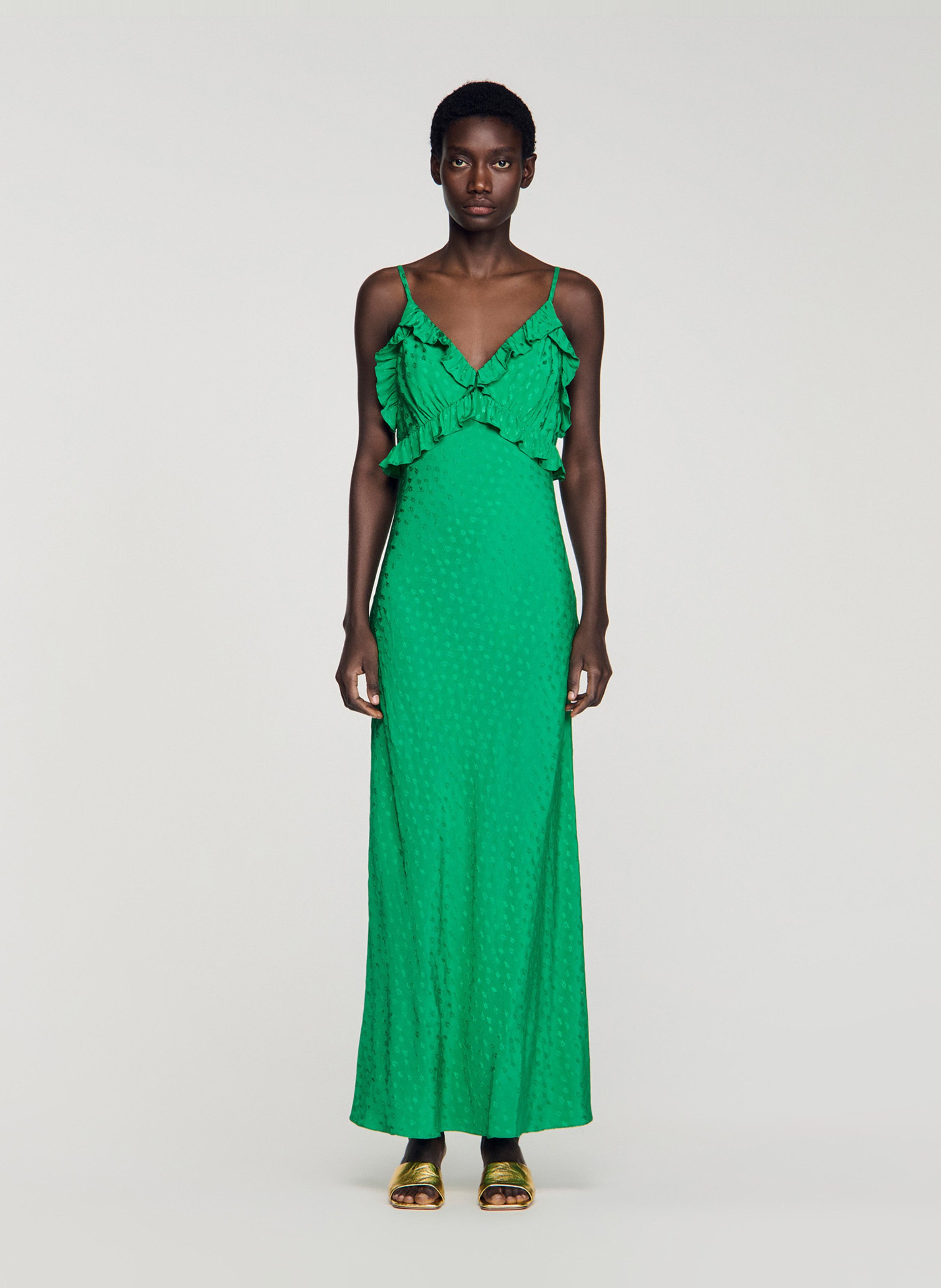 Lange gerende jurk van soepelvallende stof SANDRO Groen