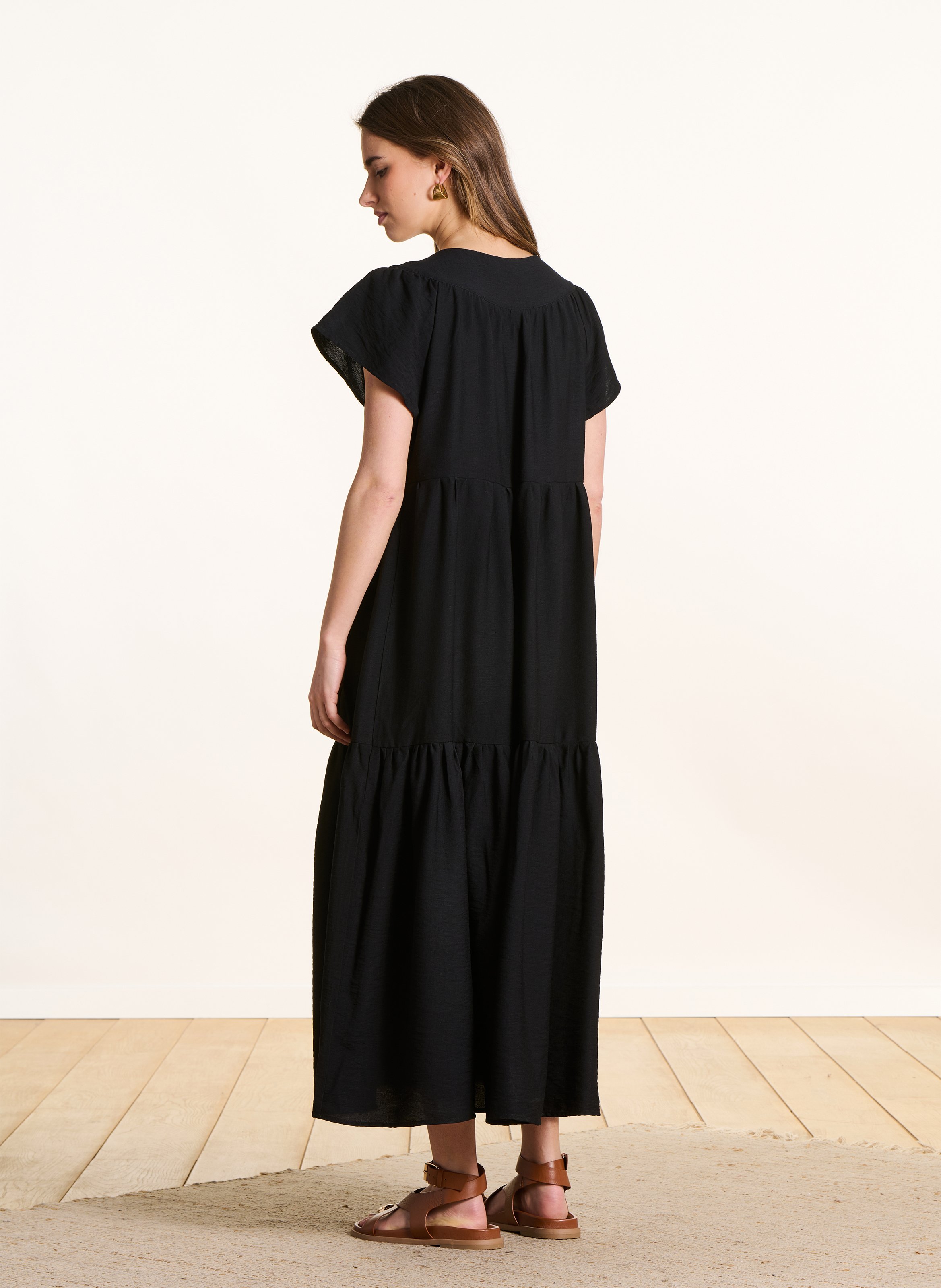 Langes Kleid mit Rundhalsausschnitt LA FEE MARABOUTEE Schwarz