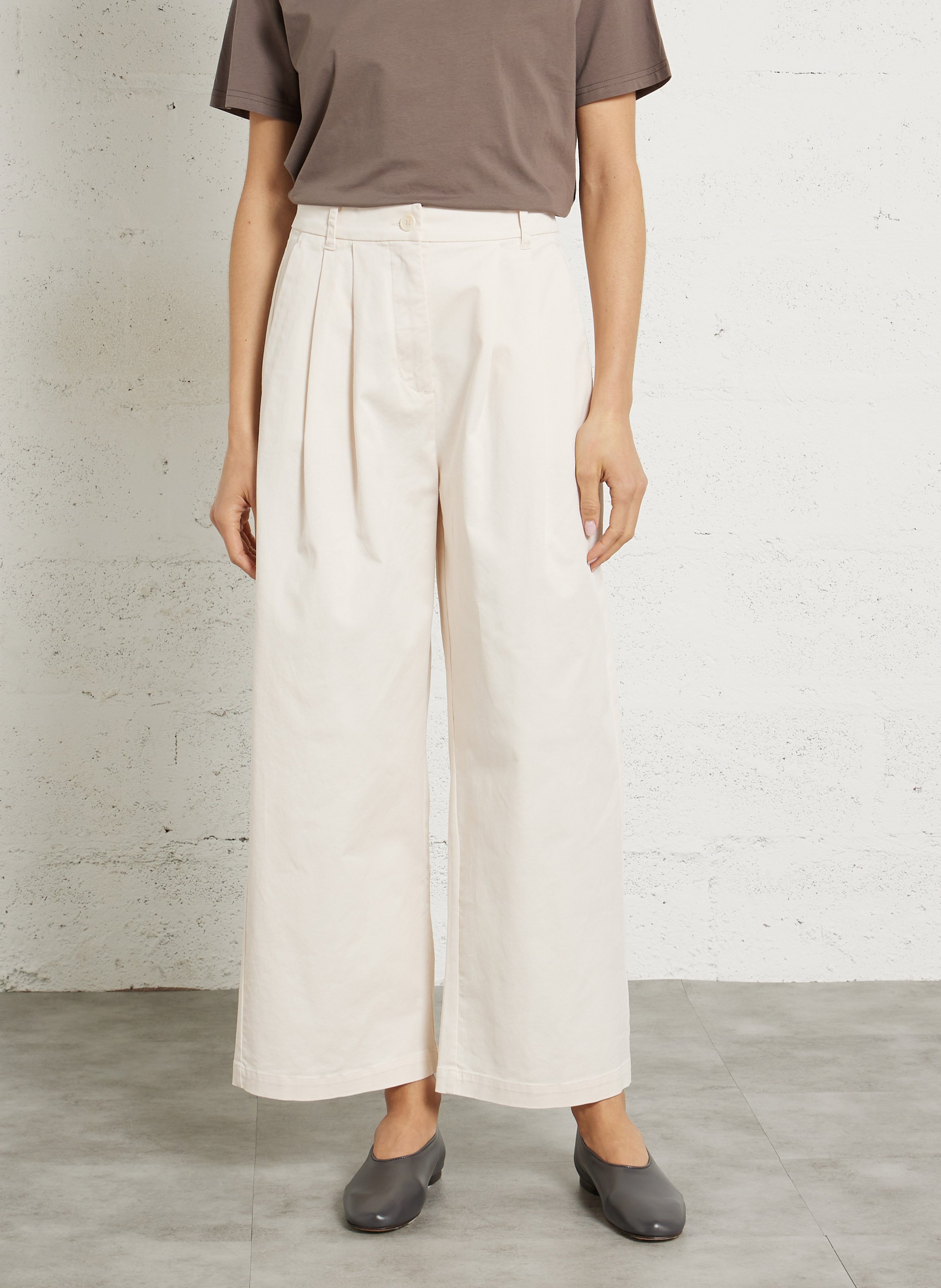 Weite Hose aus Baumwoll-Mix mit hohem Bund RUE DE TOKYO Beige