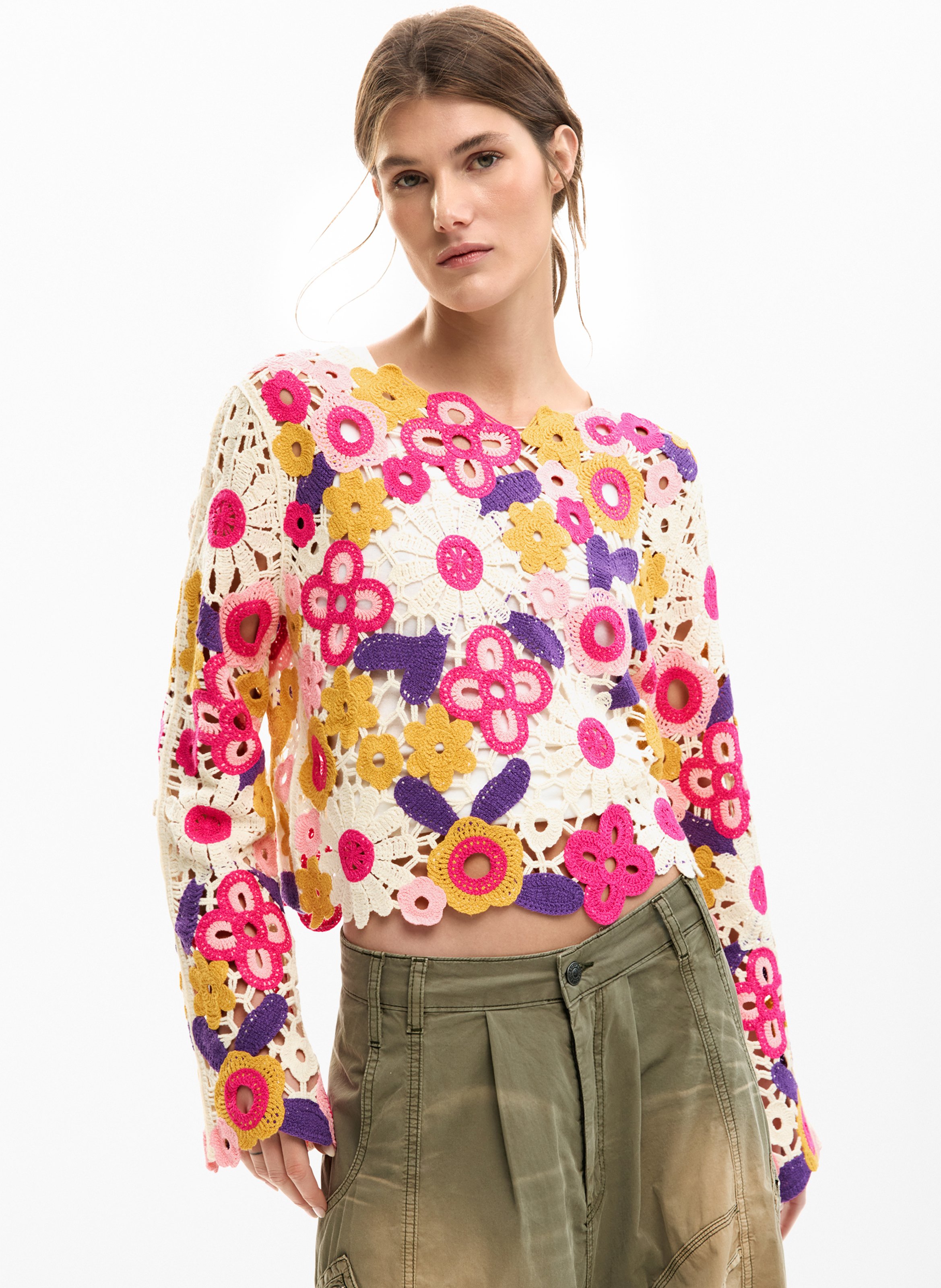 Pull col rond en coton DESIGUAL Blanc